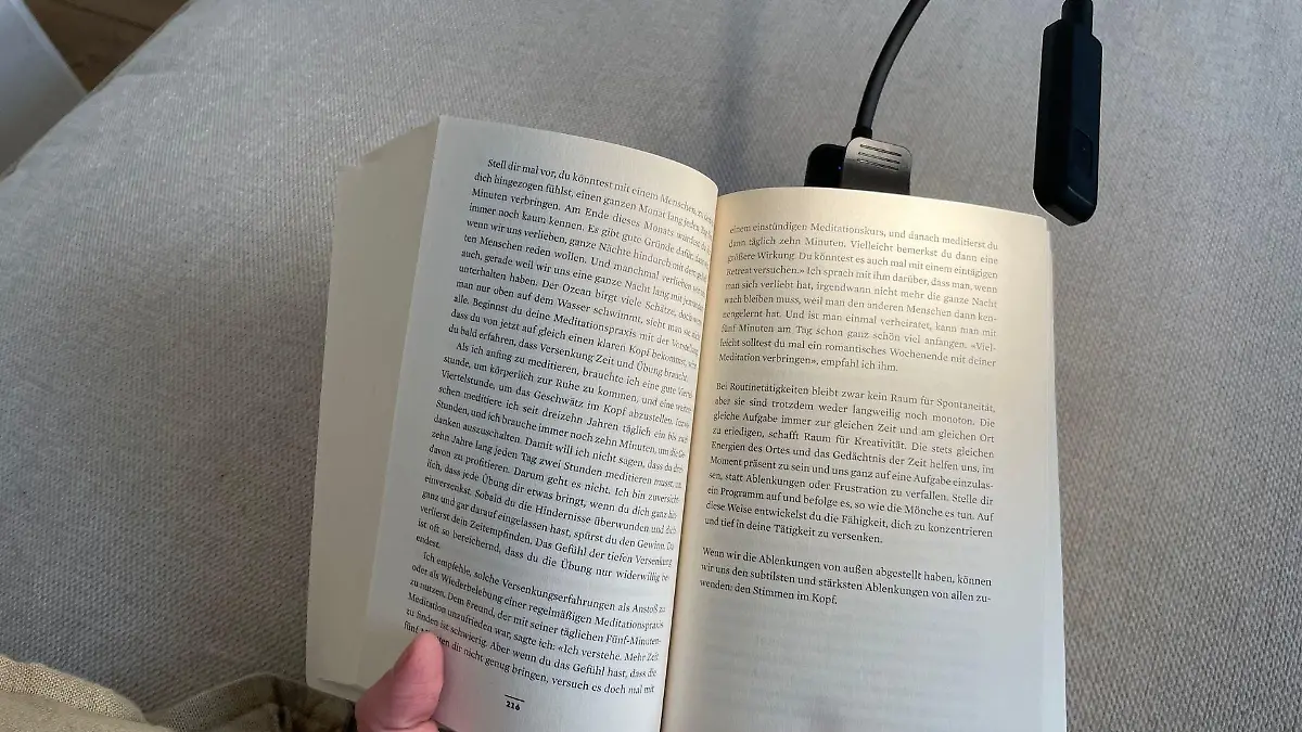 Leselampe klemmt am Buch