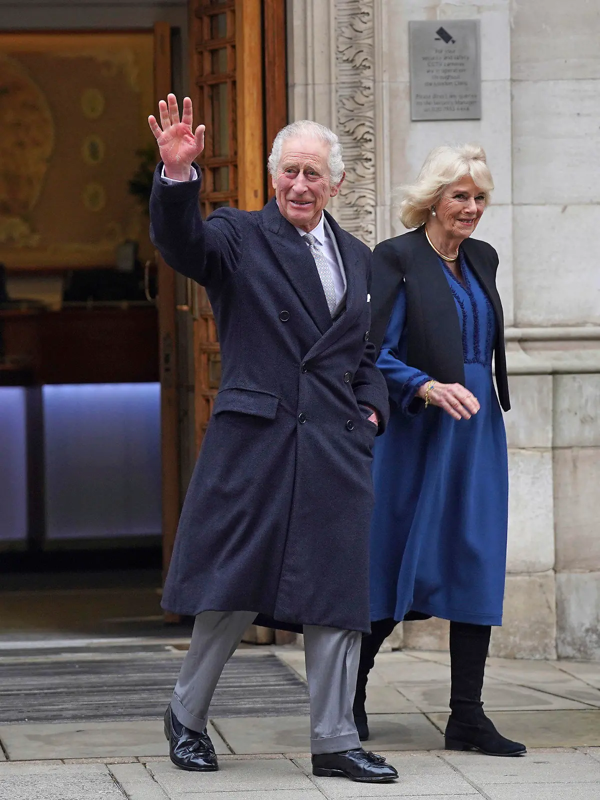 Britain's King Charles III and Queen Camilla depart The London Clinic where King Charles had undergone a procedure for an enlarged prostate, in central London, Monday, Jan. 29, 2024. (Lucy North/Pool Photo via AP)