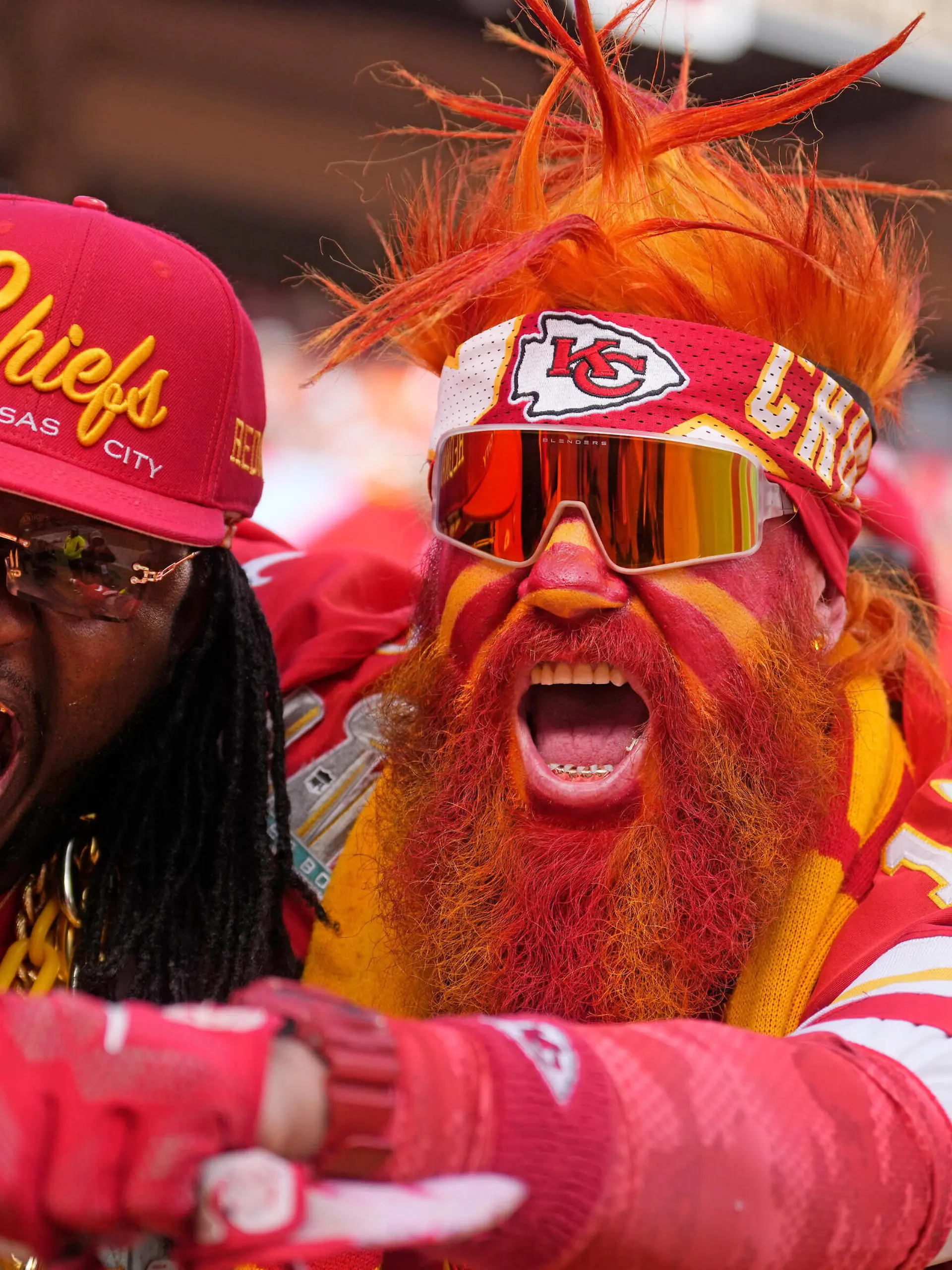 Fans celebrate a chief s win at Arrowhead Stadium in Kansas City, Missouri on Saturday, January 1, 2023. PUBLICATIONxINxGERxSUIxAUTxHUNxONLY KCP20230101123 JONxROBICHAUD