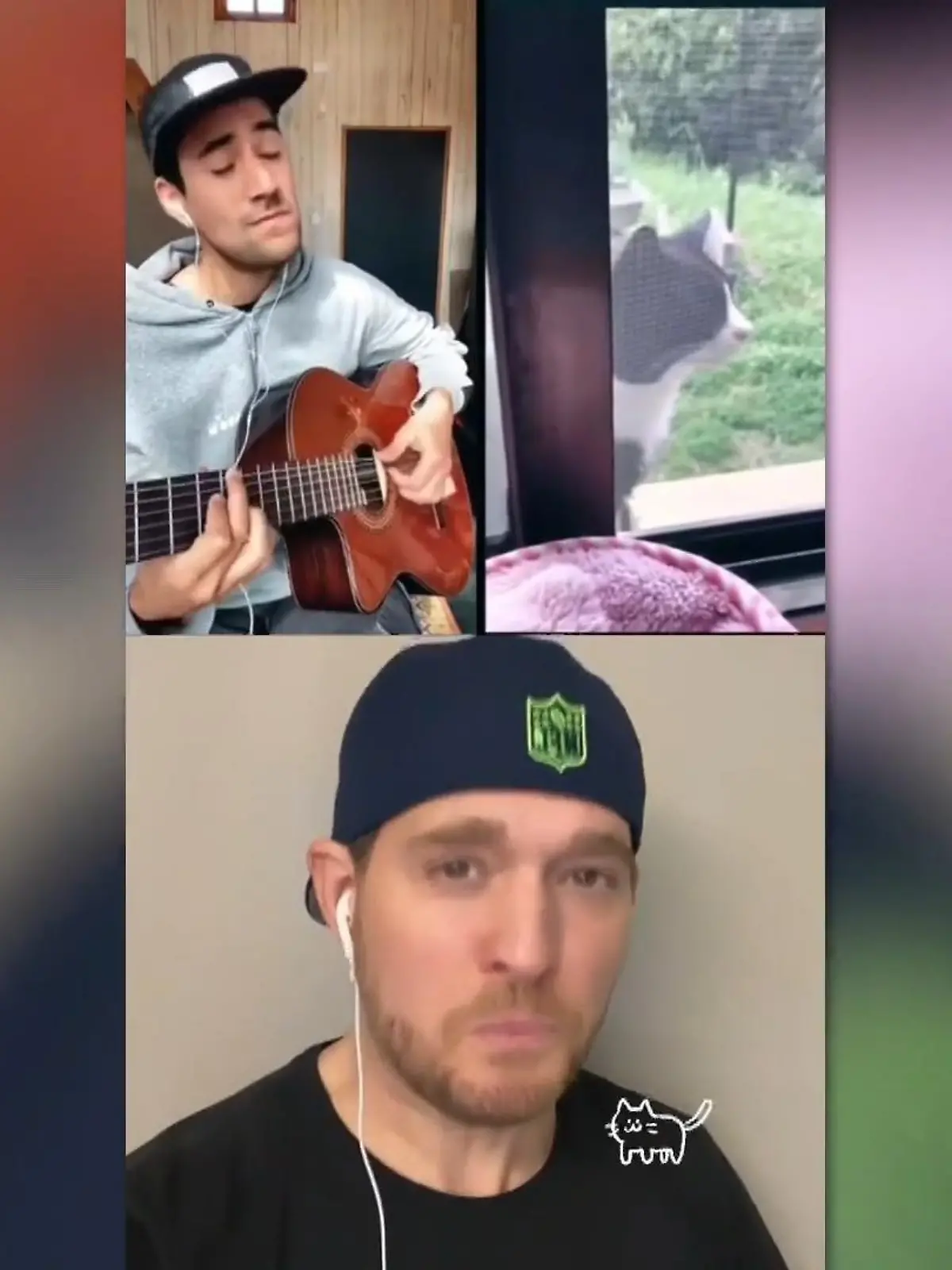 Bild zu: "Michael Bublé singt zusammen mit einer Katze"