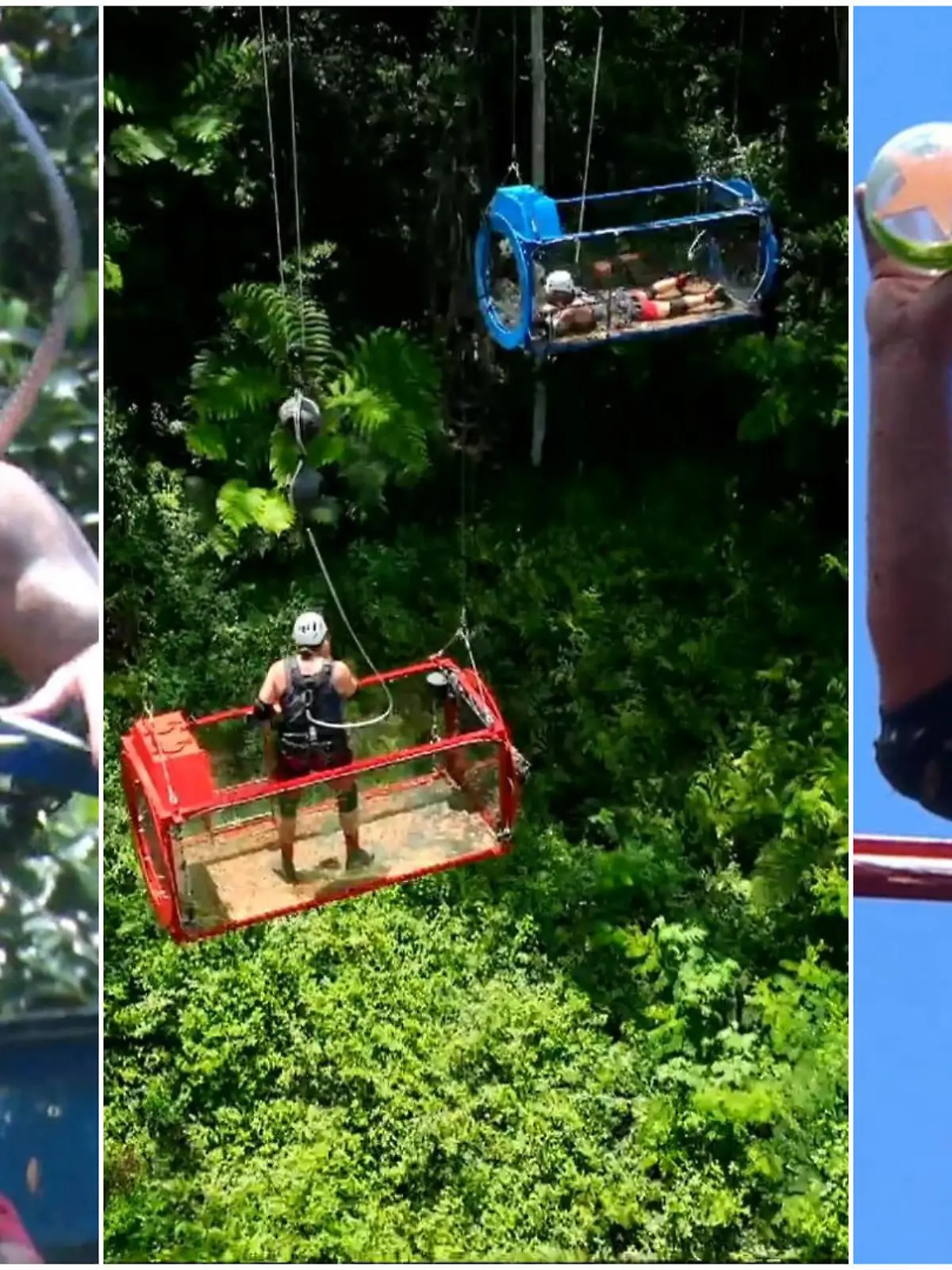 Für Fabio Knez und Mike Heiter geht es in der Prüfung an Tag 13 im Dschungelcamp hoch hinaus.