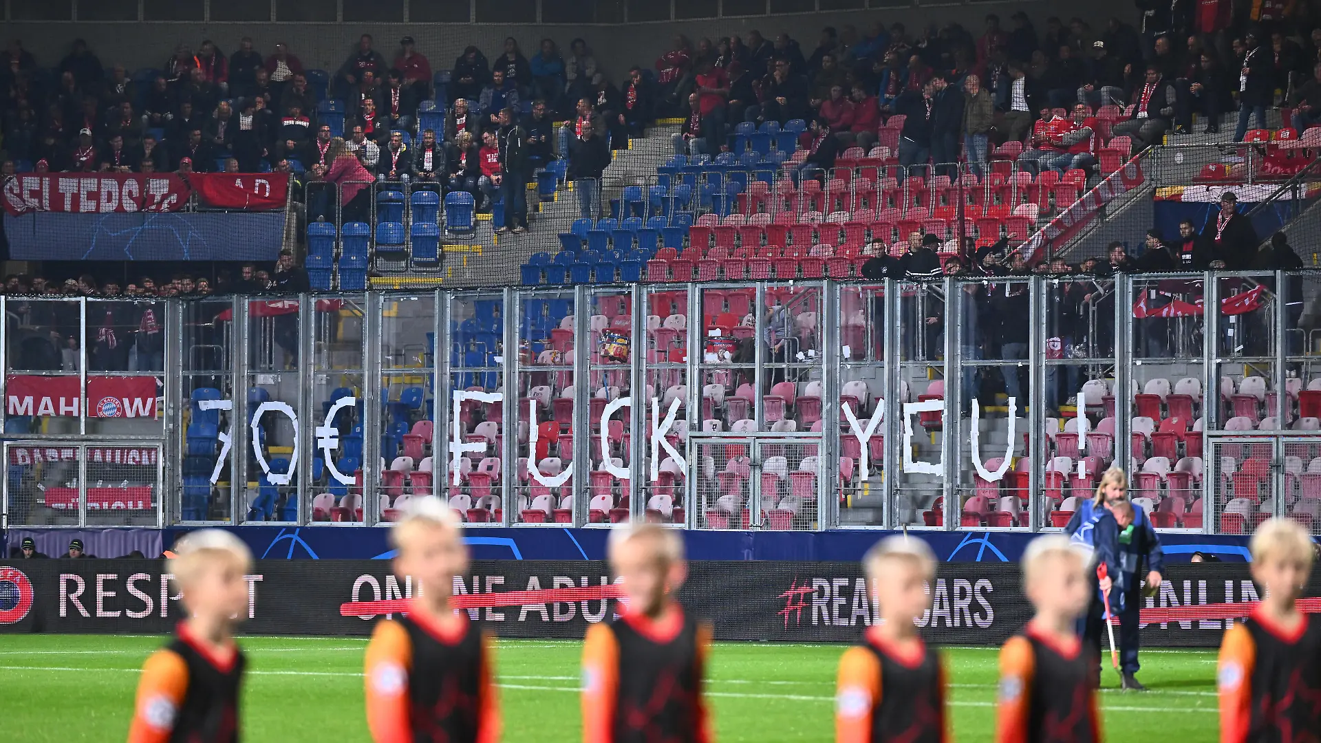 Fan protest of Bayern because of ticket prices GES/ Fussball/ UEFA Champions League: FC Viktoria Pilsen - FC Bayern Muenchen, 12.10.2022 -- Football/ Soccer/ UEFA Champions League: FC Viktoria Pilsen vs FC Bavaria Munich, Pilsen, Oct 12, 2022 --
