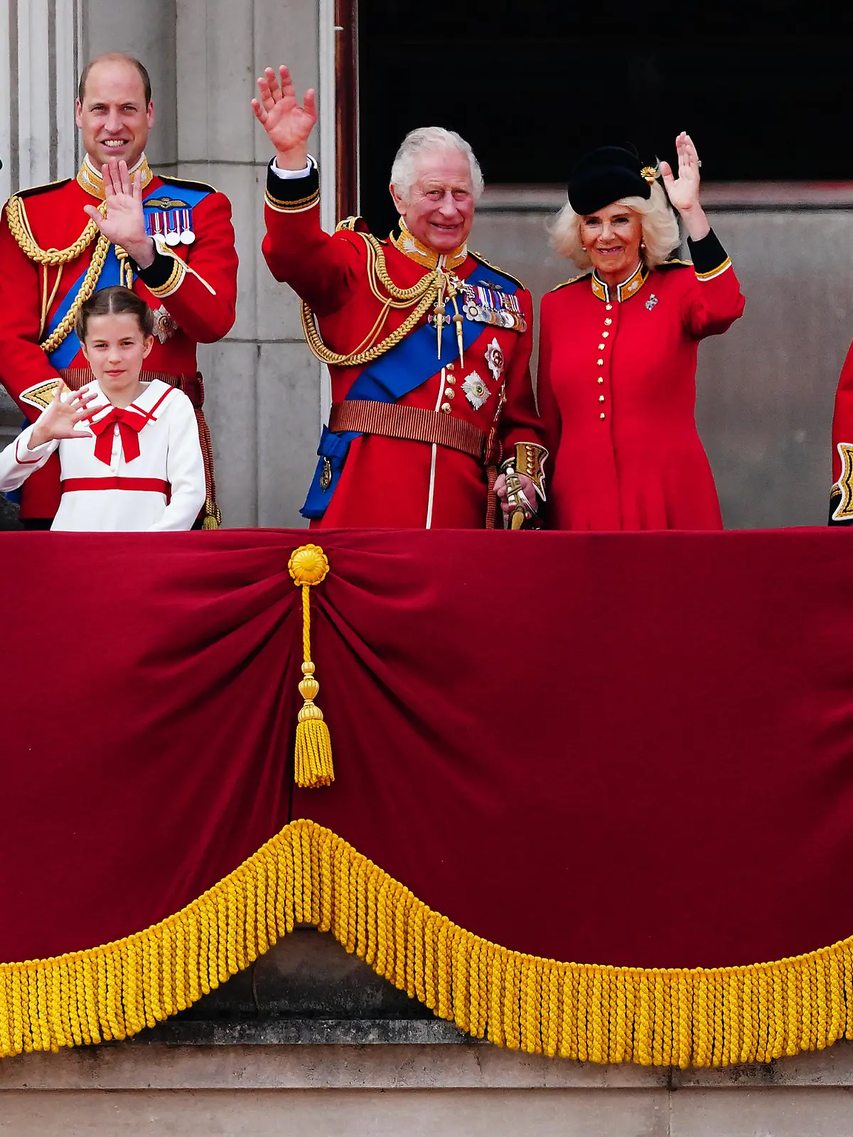 Trooping the Colour. (left to right) Prince George, Prince Louis, the Princess of Wales, the Prince of Wales, Princess Charlotte, King Charles III, Queen Camilla, the Duke of Edinburgh and the Duchess of Edinburgh on the balcony of Buckingham Palace, London, to view the flypast following the Trooping the Colour ceremony in central London, as King Charles III celebrates his first official birthday since becoming sovereign. Picture date: Saturday June 17, 2023. See PA story ROYAL Trooping. Photo credit should read: Victoria Jones/PA Wire URN:72646974