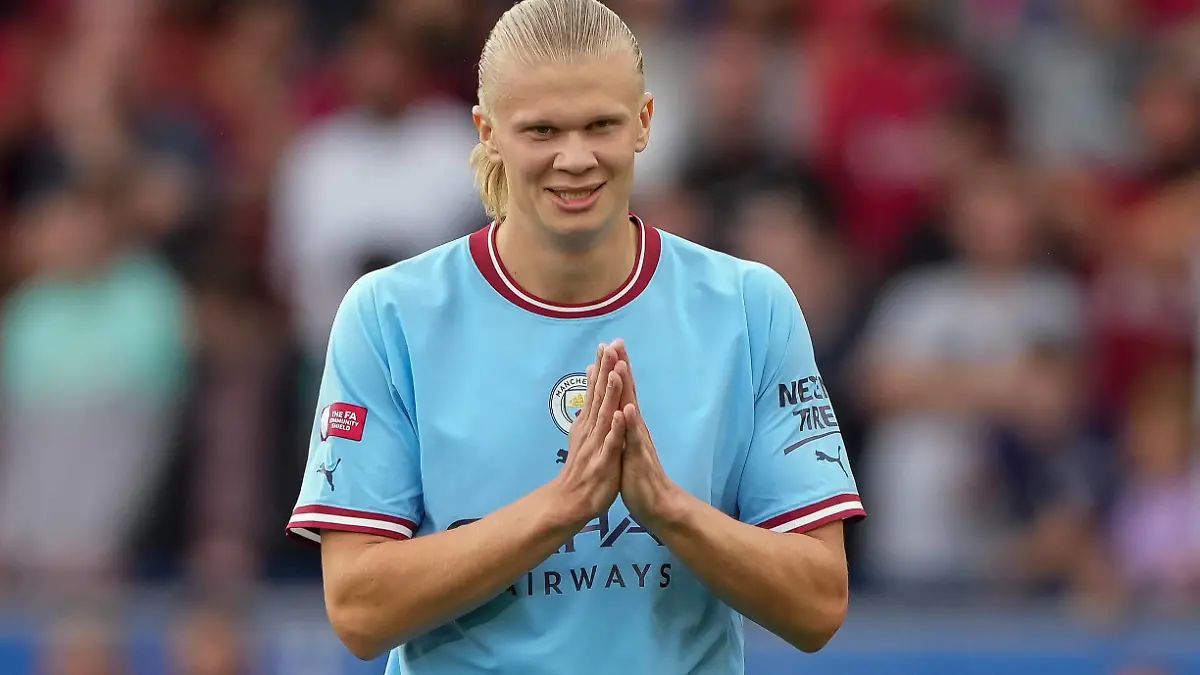 Erling Braut Haaland of Man City during the The FA Community Shield Final match between Liverpool and Manchester City at the King Power Stadium, Leicester, England on 30 July 2022. PUBLICATIONxNOTxINxUK Copyright: xAndyxRowlandx PMI-5064-0003 