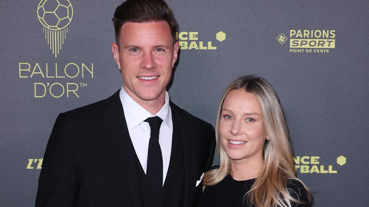 Marc-Andre Ter Stegen and Daniela Jehle arrives at the Ballon d Or 2023 Ceremony at the Chatelet theater, on October 30, 2023 in Paris, France. Photo by Jerome Dominé/ABACAPRESS.COM