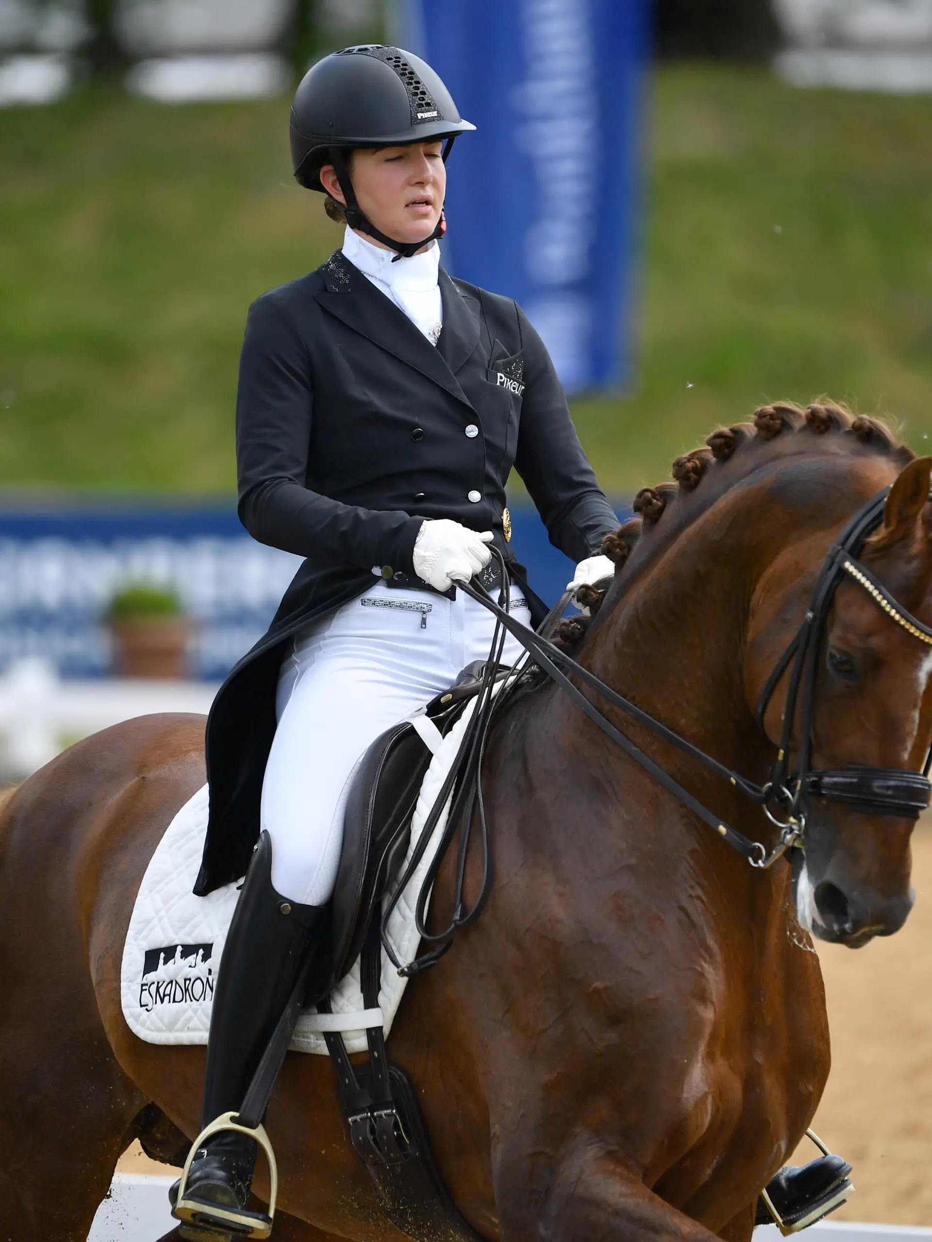 Lisa MUELLER (GER) auf Gut Wettlkam`s D'AVIE FRH, Aktion,Dressur,Dressurreiten. Pferd International 2021 am 14.05.2021 in Muenchen-Riem,Olympia Reitanlage.