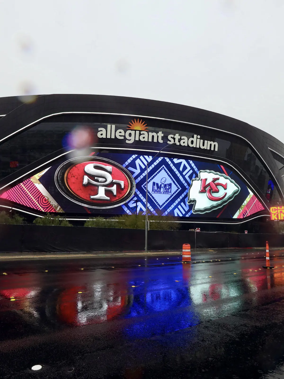 Allegiant Stadium, where SuperBowl 58 will be held, is seen during a rain storm in Las Vegas, Nevada, February 5, 2024. REUTERS/Maria Alejandra Cardona