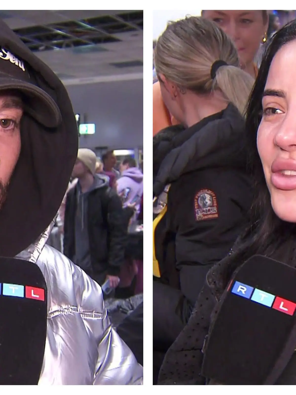 Die Dschungelcamper Mike und Leyla am Frankfurter Flughafen.