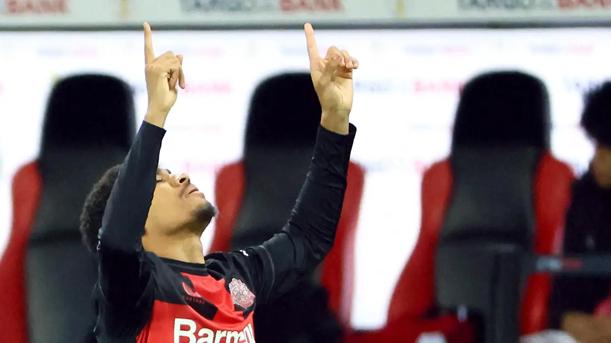 Soccer Football - DFB Cup - Quarter Final - Bayer Leverkusen v VfB Stuttgart - BayArena, Leverkusen, Germany - February 6, 2024 Bayer Leverkusen's Amine Adli celebrates scoring their second goal REUTERS/Wolfgang Rattay DFB REGULATIONS PROHIBIT ANY USE OF PHOTOGRAPHS AS IMAGE SEQUENCES AND/OR QUASI-VIDEO.