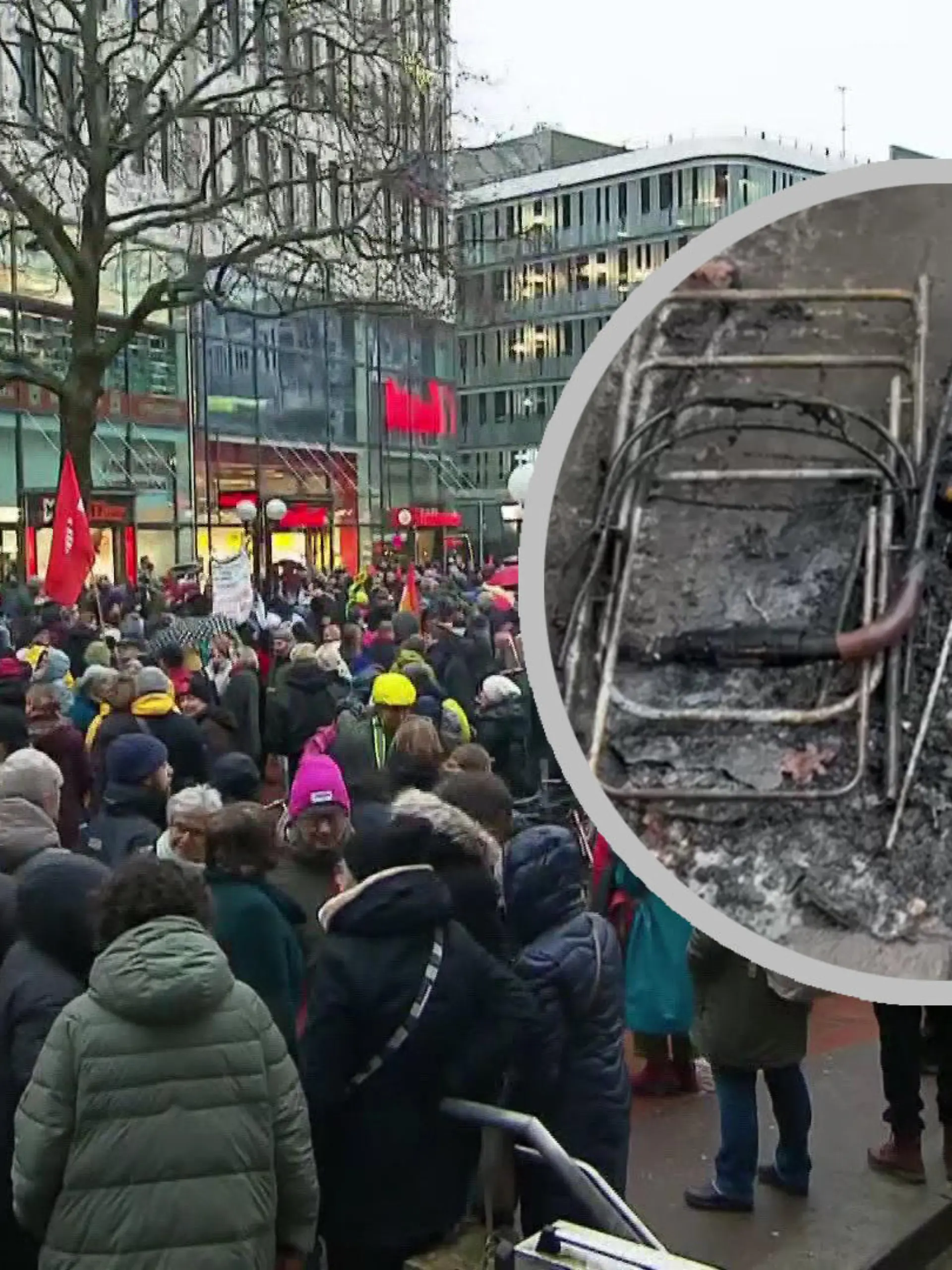 Rund 500 Menschen kommen am Freitag aus Solidarität für eine Ghanesin zusammen. Unter anderem wurde der Kinderwagen der Frau angezündet.