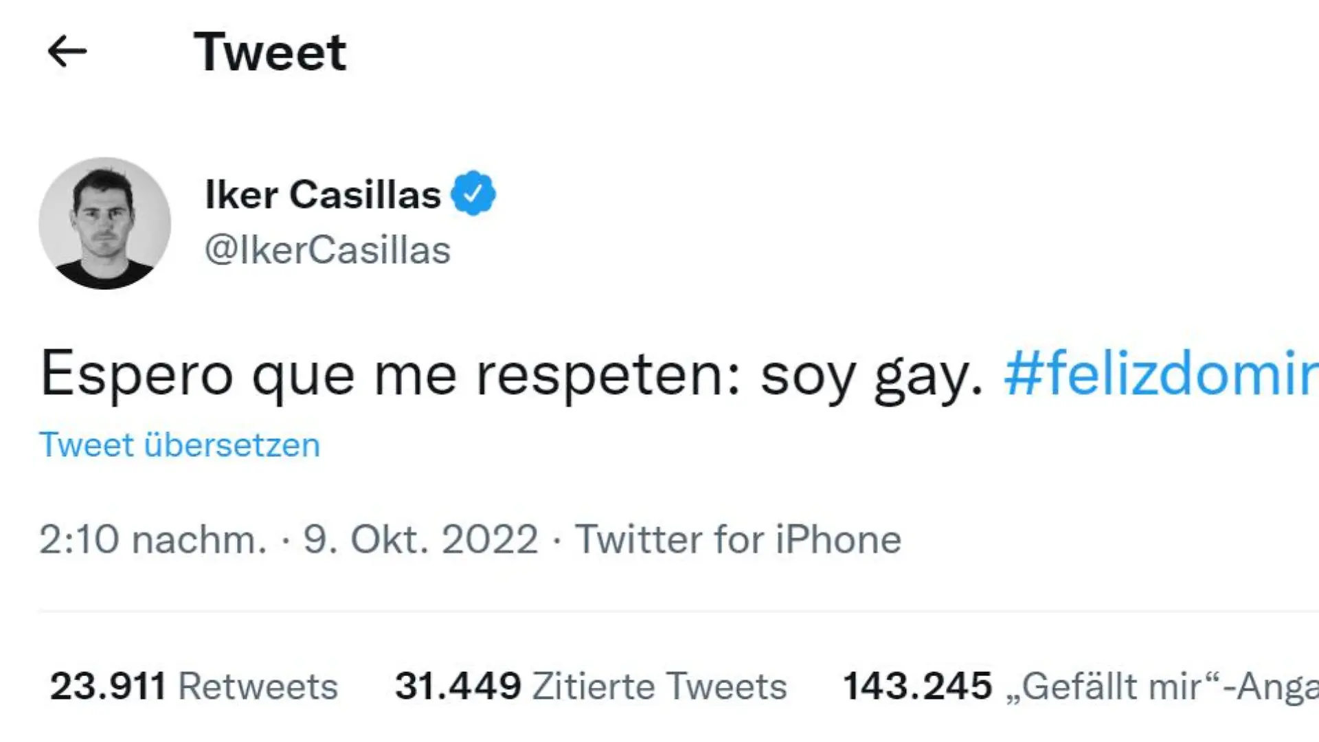 Ein Screenshot des mittlerweile gelöschten "Quting"-Tweets von Iker Casillas.