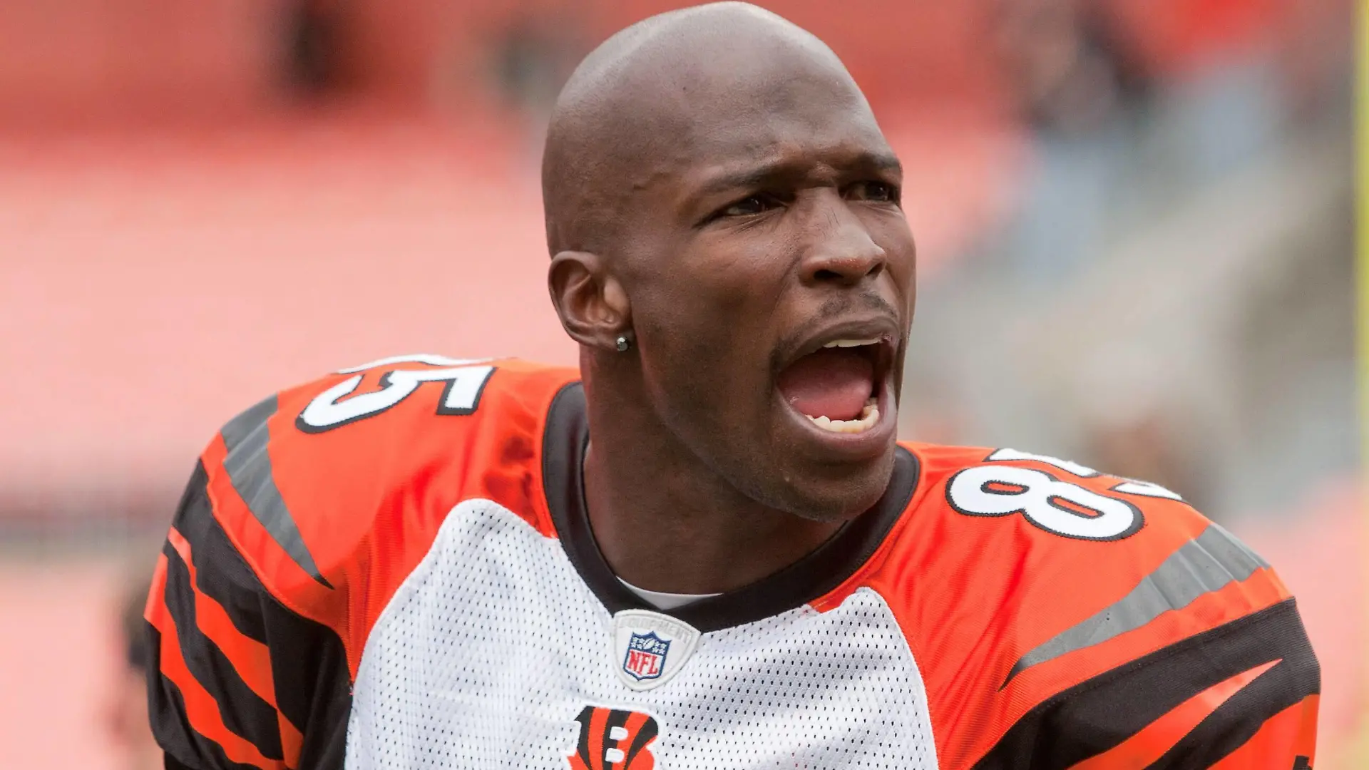 Oct. 3, 2010 - Cleveland, Ohio, United States of America - Cincinnati Bengals wide receiver Chad Ochocinco (85) jaws with the Cleveland Browns fans prior to the game against the Cleveland Browns played at Cleveland Browns Stadium in Cleveland Ohio. - ZUMAq78