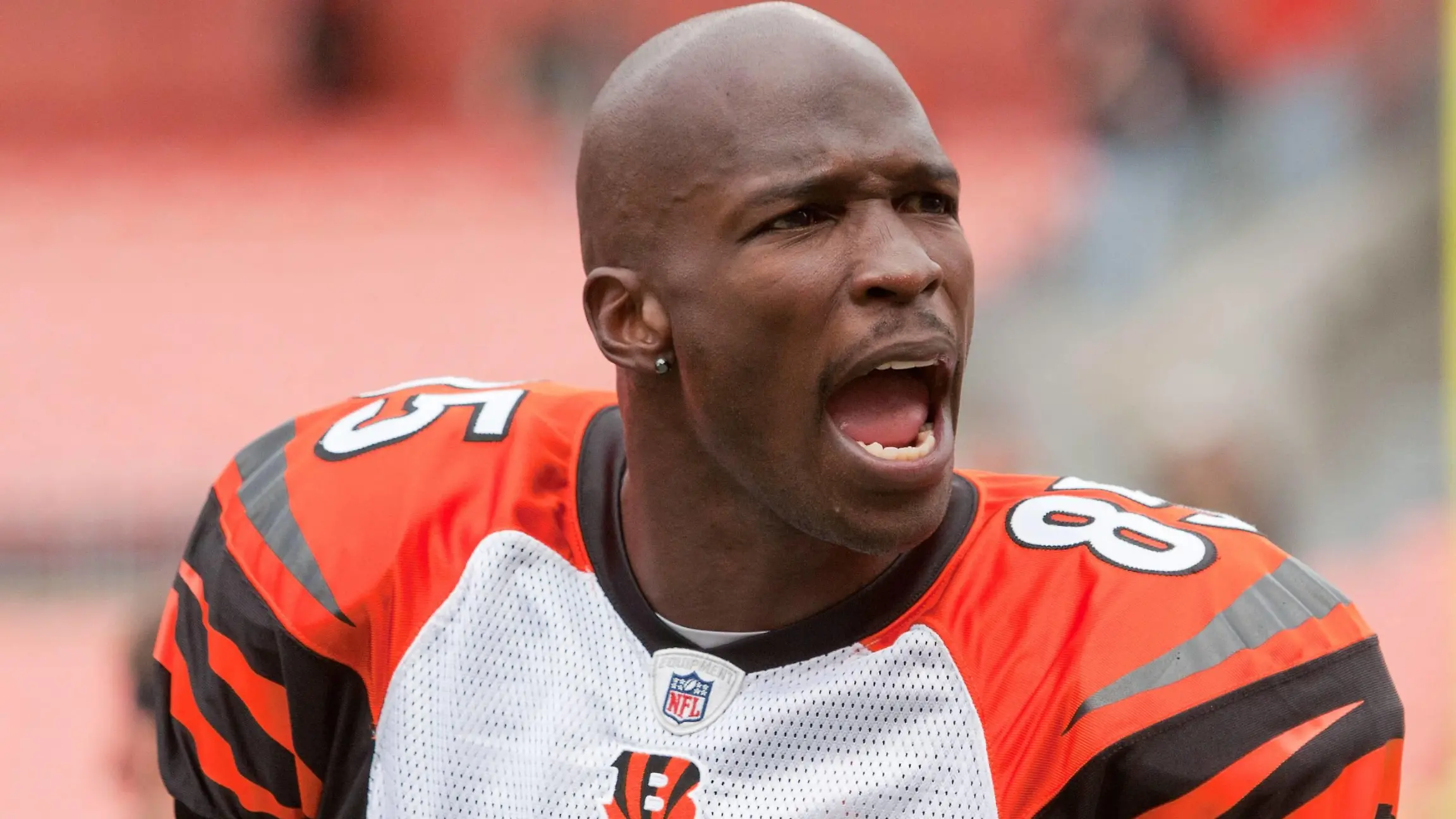 Oct. 3, 2010 - Cleveland, Ohio, United States of America - Cincinnati Bengals wide receiver Chad Ochocinco (85) jaws with the Cleveland Browns fans prior to the game against the Cleveland Browns played at Cleveland Browns Stadium in Cleveland Ohio. - ZUMAq78