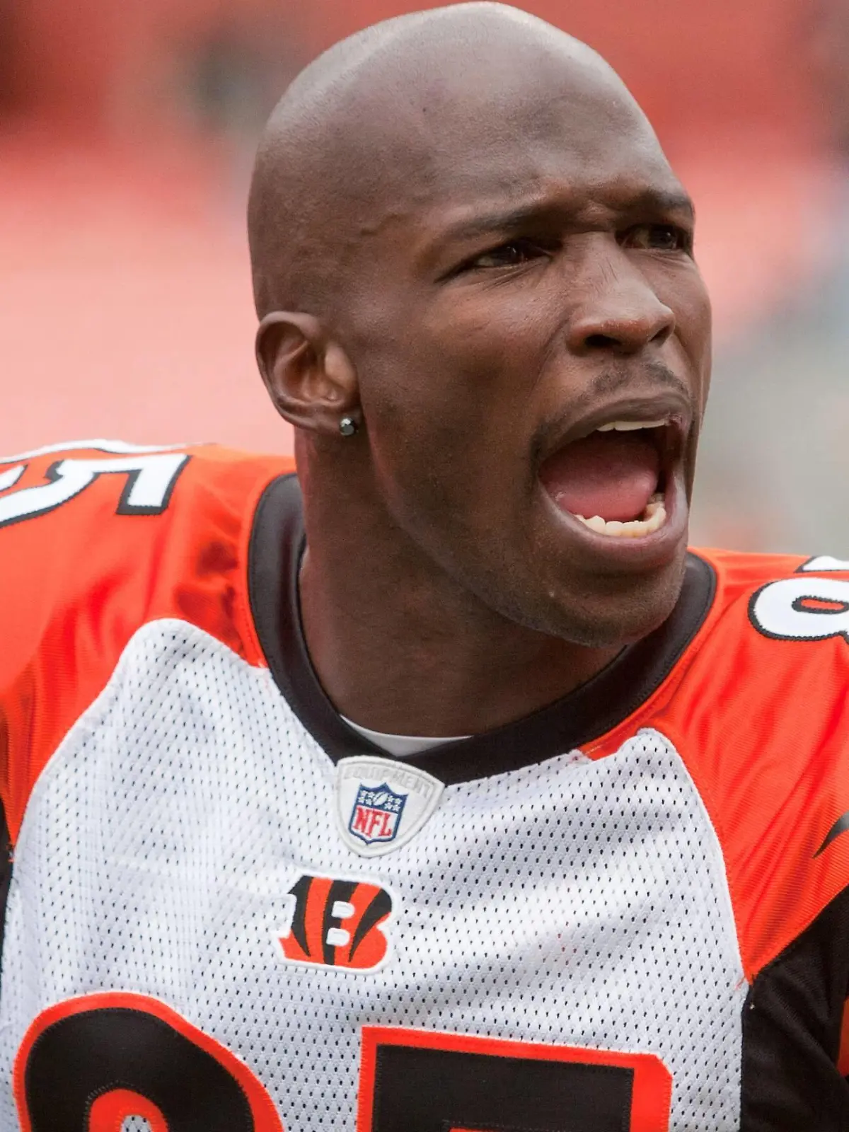 Oct. 3, 2010 - Cleveland, Ohio, United States of America - Cincinnati Bengals wide receiver Chad Ochocinco (85) jaws with the Cleveland Browns fans prior to the game against the Cleveland Browns played at Cleveland Browns Stadium in Cleveland Ohio.  - ZUMAq78