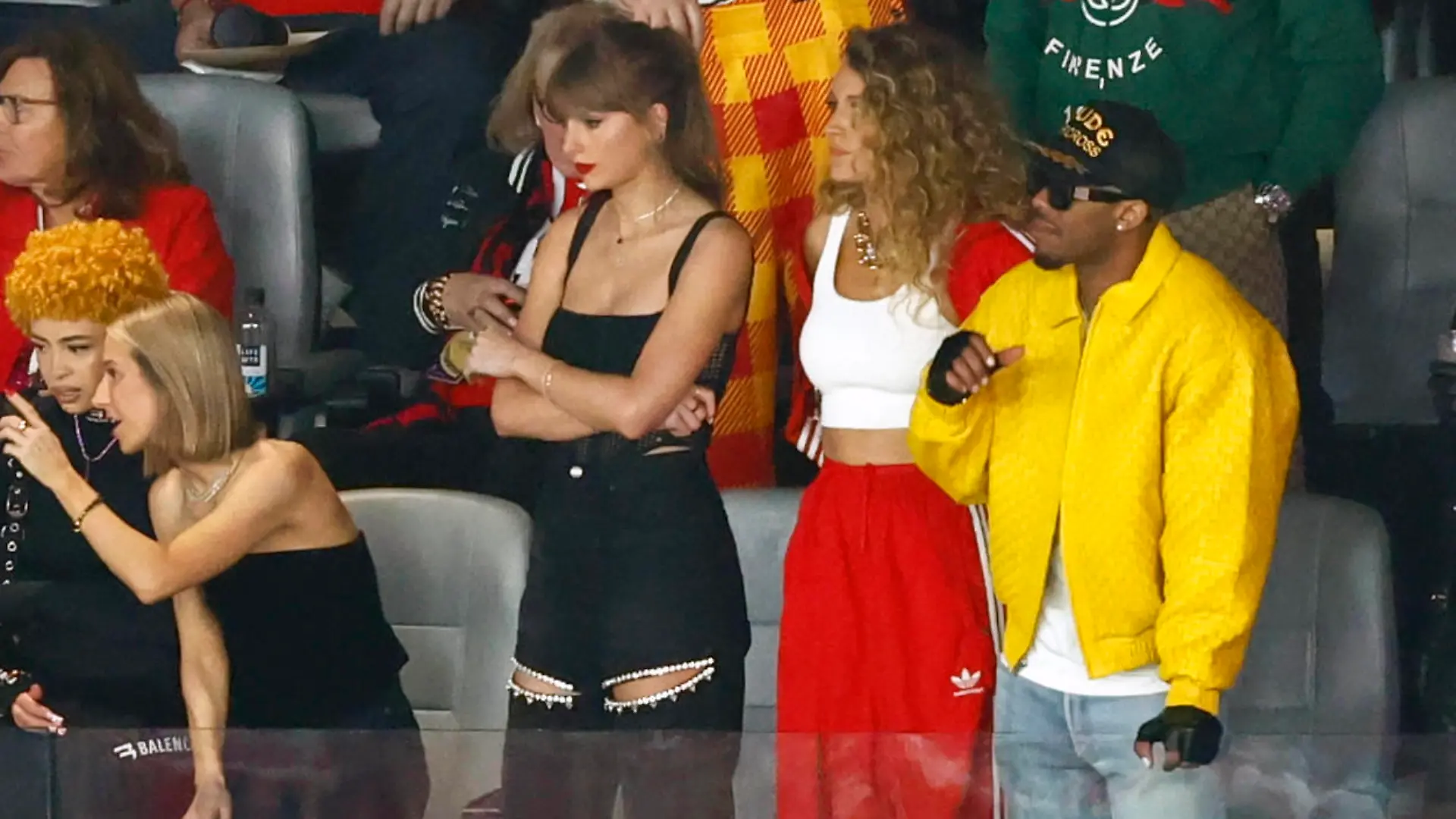 LAS VEGAS, NV - FEBRUARY 11: US singer-songwriter Taylor Swift, US rapper Ice Spice, Ashley Avignone, and US actress Blake Lively, during Super Bowl LVIII between the Kansas City Chiefs and the San Francisco 49ers on February 11, 2024, at Allegiant Stadium in Las Vegas, NV. Photo by Jeff Speer/Icon Sportswire NFL, American Football Herren, USA FEB 11 Super Bowl LVIII - Chiefs vs 49ers EDITORIAL USE ONLY Icon2402110081