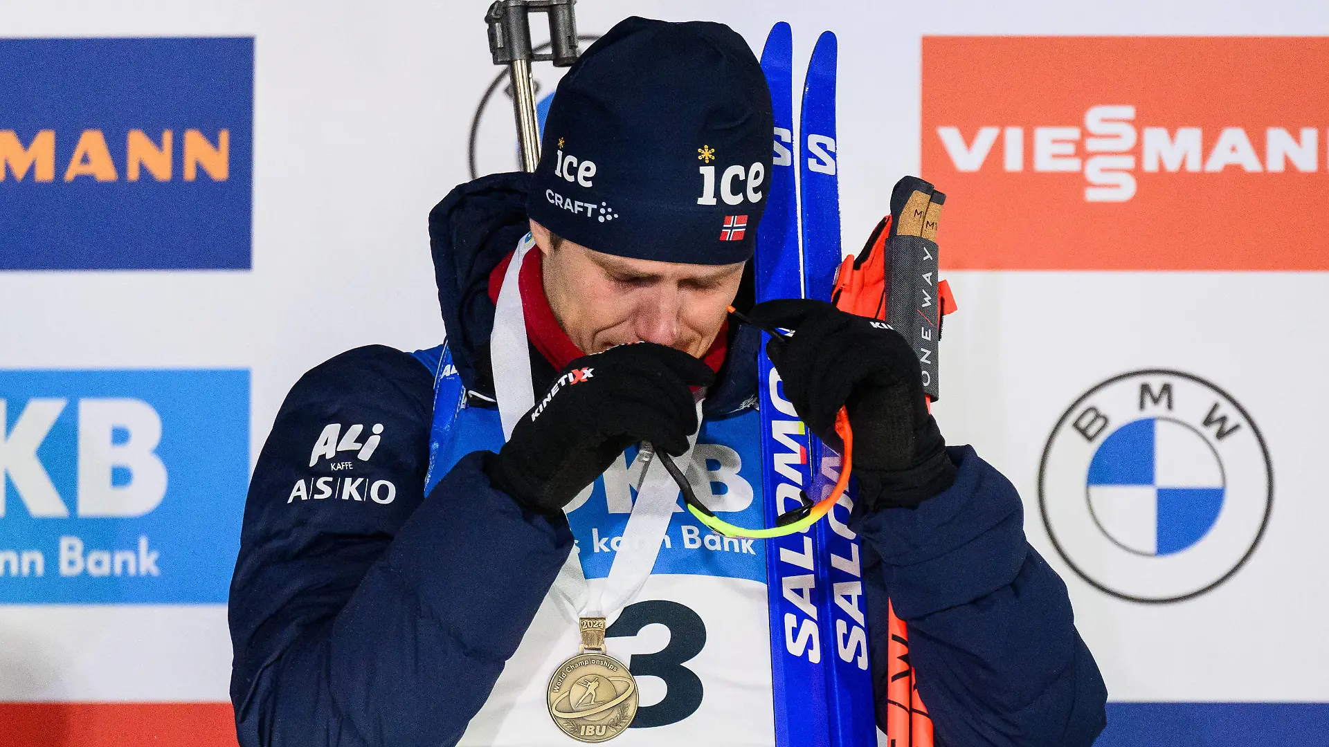 240211 Vetle Sjastad Christiansen of Norway in tears at the podium after men s 12,5 km pursuit during the IBU Biathlon World Championships on February 11, 2024 in Nove Mesto na Morave. Photo: Petter Arvidson / BILDBYRAN / kod PA / PA0758 bbeng skidskytte biathlon skiskyting skidskytte-vm vm ibu world championships biathlon world championships pursuit jaktstart jubel *** 240211 Vetle Sjastad Christiansen of Norway in tears at the podium after mens 12,5 km pursuit during the IBU Biathlon World Championships on February 11, 2024 in Nove Mesto na Morave Photo Petter Arvidson BILDBYRAN kod PA PA0758 bbeng biathlon biathlon biathlon biathlon biathlon world championships world championships ibu world championships biathlon world championships pursuit jaktstart jubel PUBLICATIONxNOTxINxSWExNORxAUT Copyright: PETTERxARVIDSON BB240211PA289