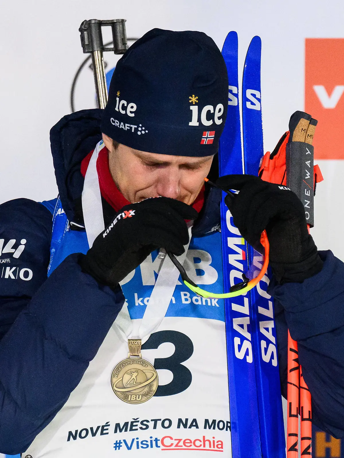 240211 Vetle Sjastad Christiansen of Norway in tears at the podium after men s 12,5 km pursuit during the IBU Biathlon World Championships on February 11, 2024 in Nove Mesto na Morave. Photo: Petter Arvidson / BILDBYRAN / kod PA / PA0758 bbeng skidskytte biathlon skiskyting skidskytte-vm vm ibu world championships biathlon world championships pursuit jaktstart jubel *** 240211 Vetle Sjastad Christiansen of Norway in tears at the podium after mens 12,5 km pursuit during the IBU Biathlon World Championships on February 11, 2024 in Nove Mesto na Morave Photo Petter Arvidson BILDBYRAN kod PA PA0758 bbeng biathlon biathlon biathlon biathlon biathlon world championships world championships ibu world championships biathlon world championships pursuit jaktstart jubel PUBLICATIONxNOTxINxSWExNORxAUT Copyright: PETTERxARVIDSON BB240211PA289