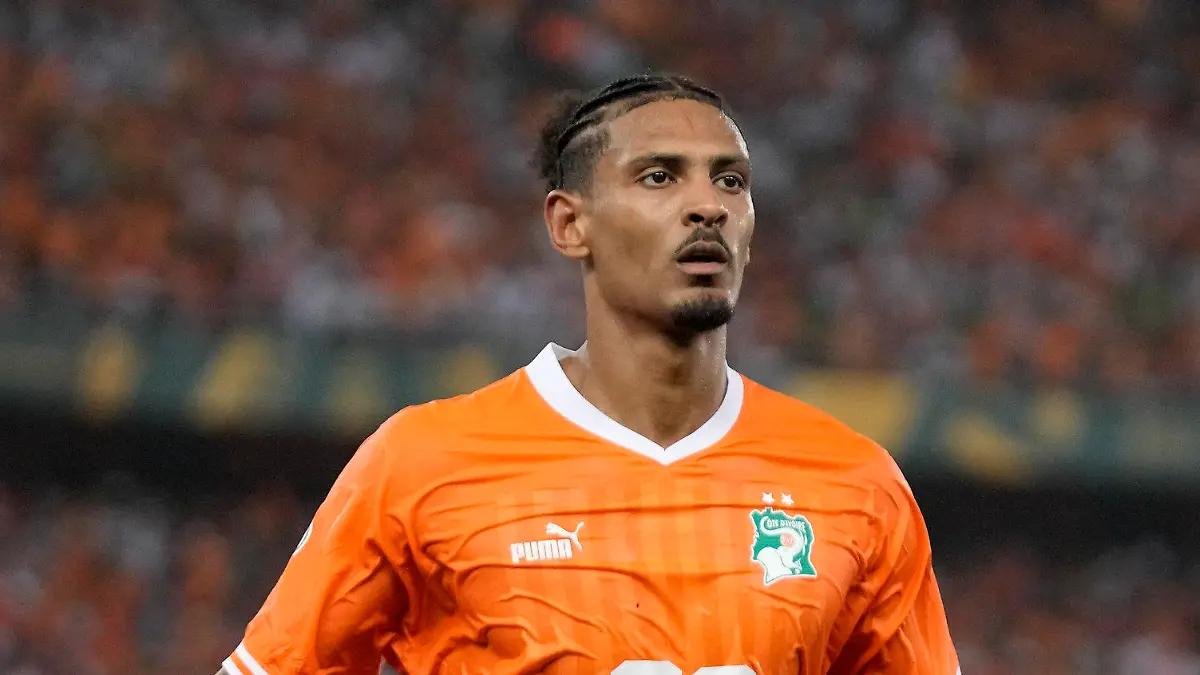 Ivory Coast 's Sebastien Haller celebrates after scoring his side's second goal during the African Cup of Nations final soccer match between Ivory Coast and Nigeria, at the Olympic Stadium of Ebimpe in Abidjan, Ivory Coast, Sunday, Feb. 11, 2024. (AP Photo/Themba Hadebe)