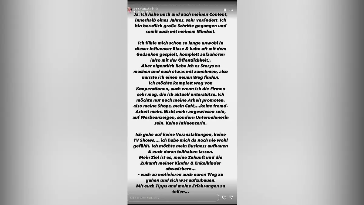 Verabschiedet sich Anne Wünsche HIER vom Influencer-Dasein?