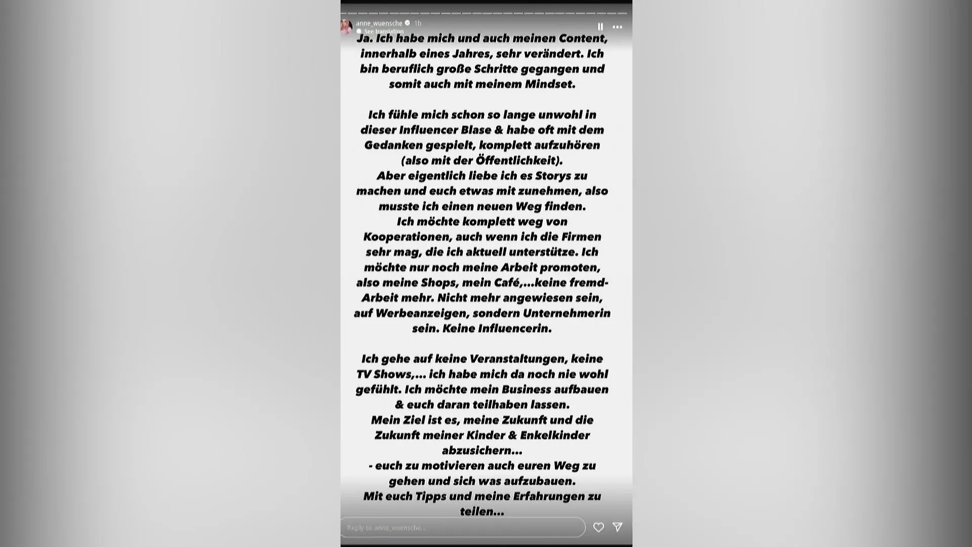Verabschiedet sich Anne Wünsche HIER vom Influencer-Dasein?