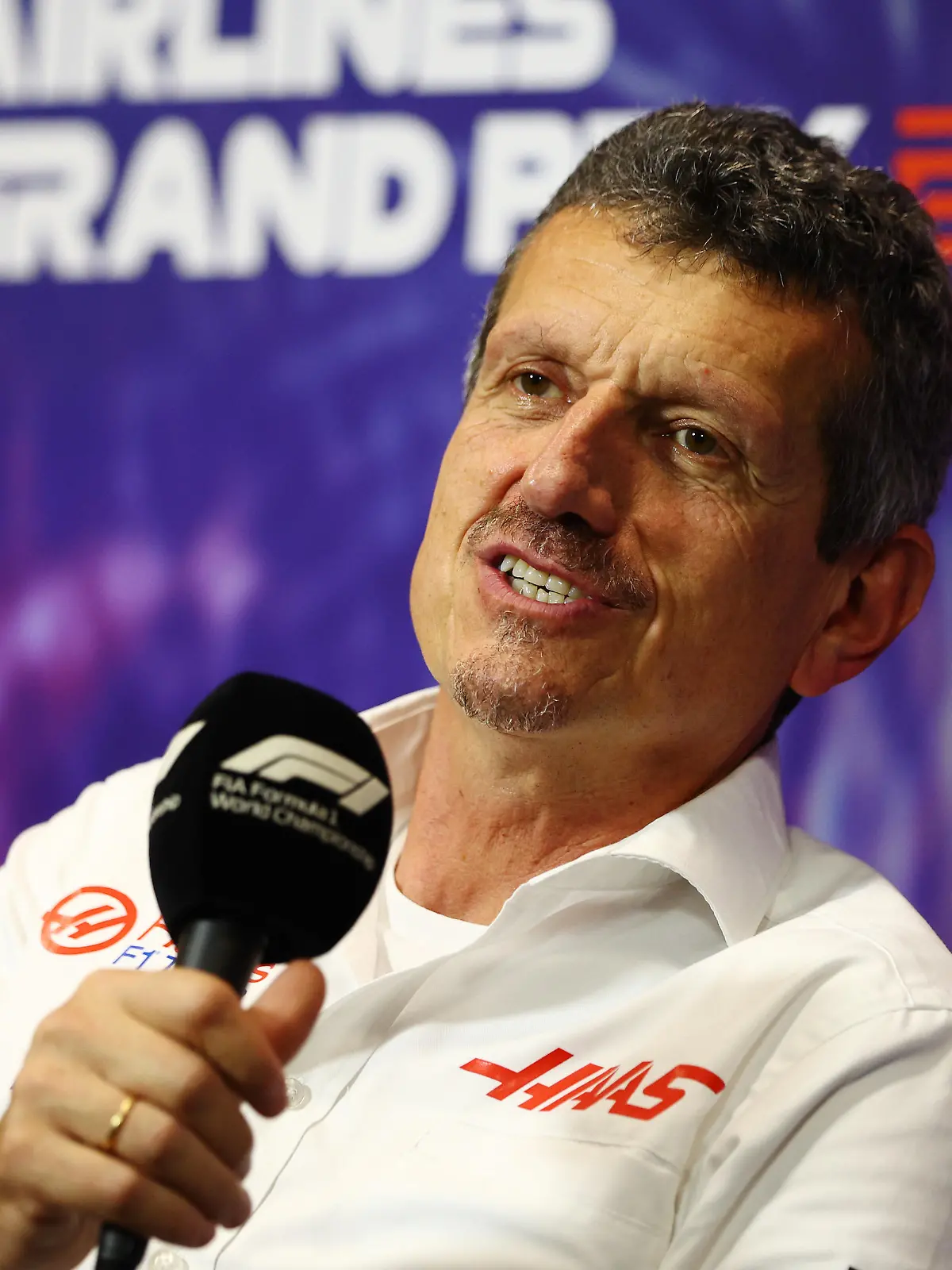 SINGAPORE, SINGAPORE - OCTOBER 01: Haas F1 Team Principal Guenther Steiner talks in the team principal's press conference before final practice ahead of the F1 Grand Prix of Singapore at Marina Bay Street Circuit on October 01, 2022 in Singapore, Singapore. (Photo by Clive Rose/Getty Images,)