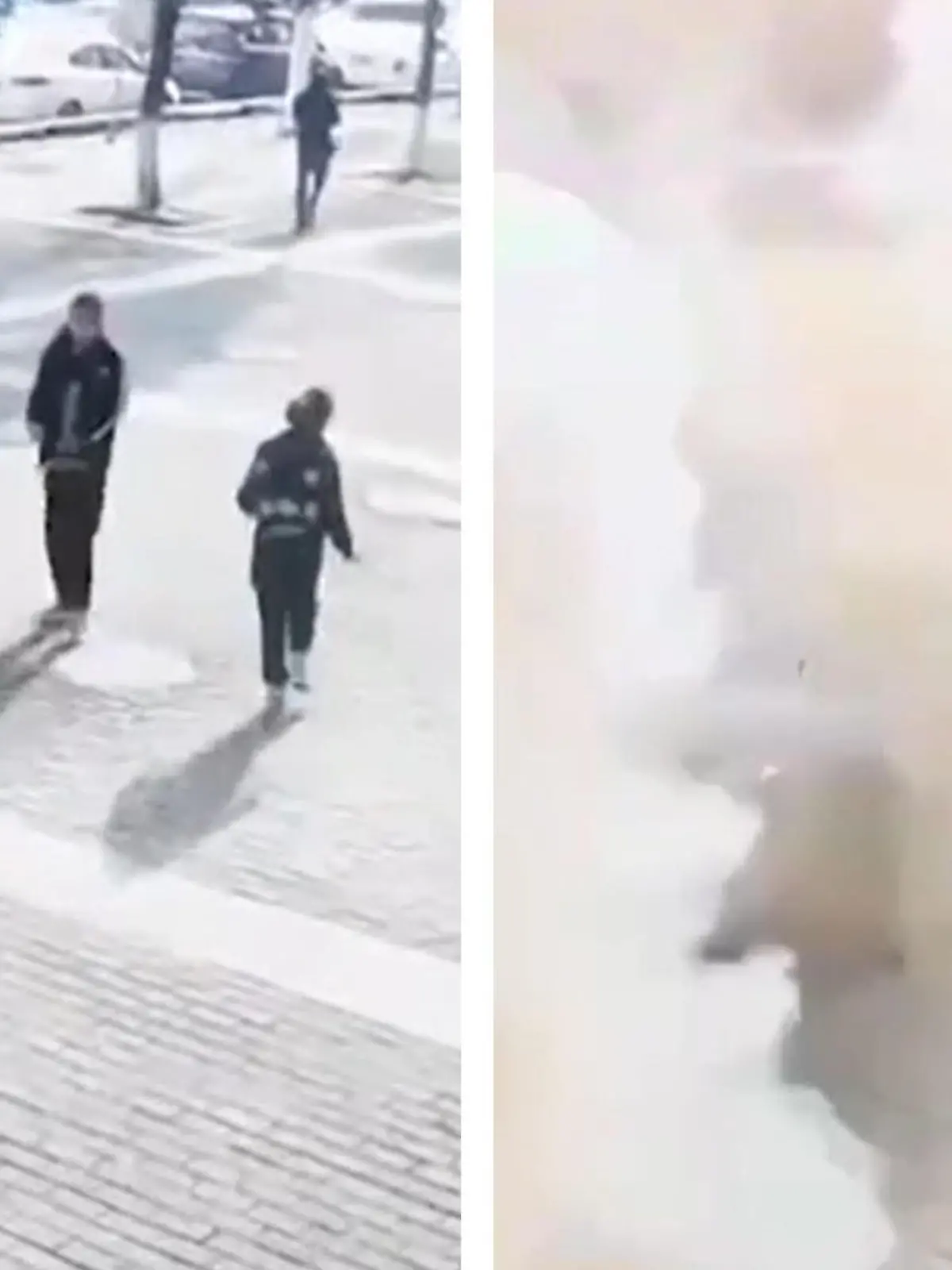 Ein Junge zündet mit seinen zwei Freunden einen Böller und wirft ihn unter einen Gullydeckel in der chinesischen Provinz Sichuan. Wenige Sekunden später explodiert diese so enorm, dass der Junge weggeschleudert wird und in den Trümmern liegen bleibt. Ein Passant eilt ihm zur Hilfe.