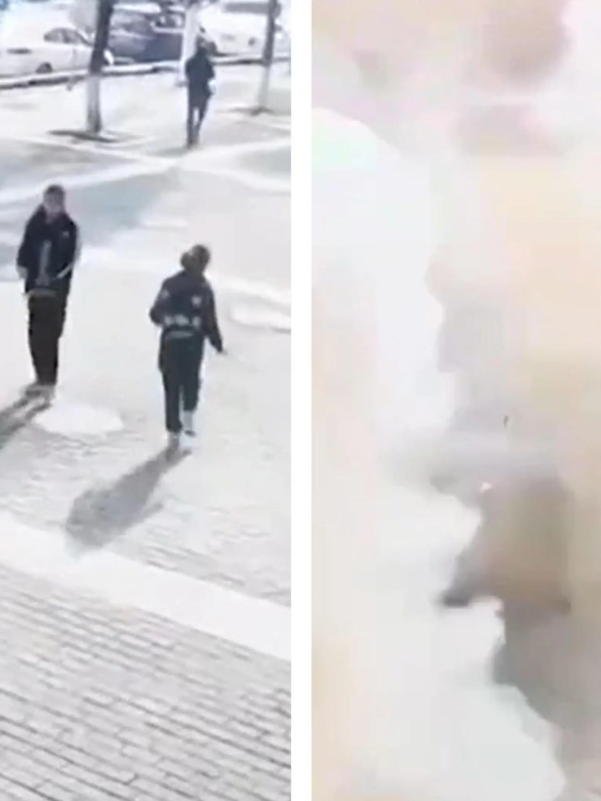 Ein Junge zündet mit seinen zwei Freunden einen Böller und wirft ihn unter einen Gullydeckel in der chinesischen Provinz Sichuan. Wenige Sekunden später explodiert diese so enorm, dass der Junge weggeschleudert wird und in den Trümmern liegen bleibt. Ein Passant eilt ihm zur Hilfe.