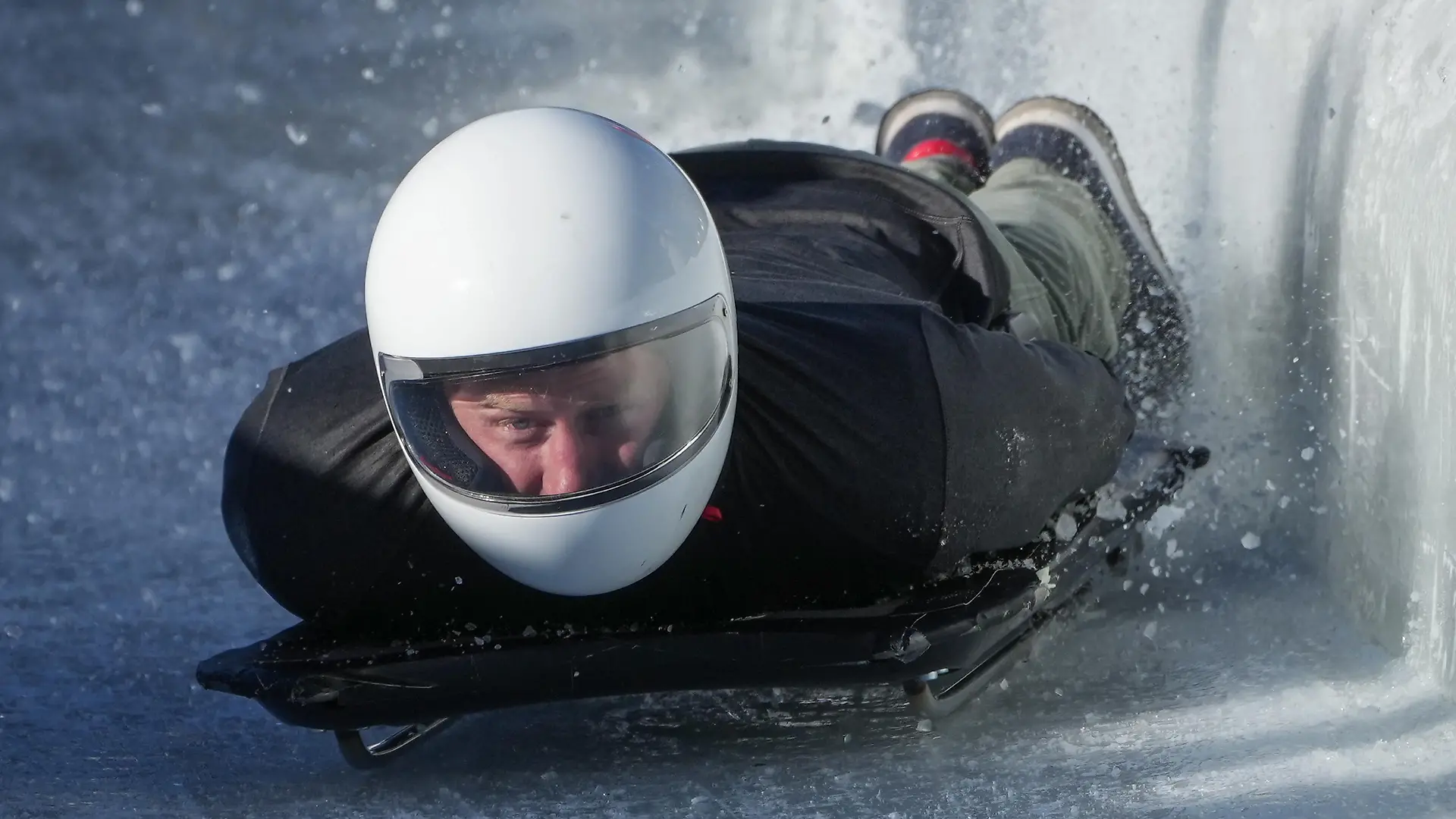 February 15, 2024, Whistler, Bc, CANADA: Prince Harry, the Duke of Sussex, hits the wall as he slides down the track on a skeleton sled during an Invictus Games training camp, in Whistler, B.C., Thursday, Feb. 15, 2024. Invictus Games Vancouver Whistler 2025 is scheduled to take place from Feb. 8 to 16, 2025 and will for the first time feature winter sports. (Credit Image: © Darryl Dyck/The Canadian Press via ZUMA Press)