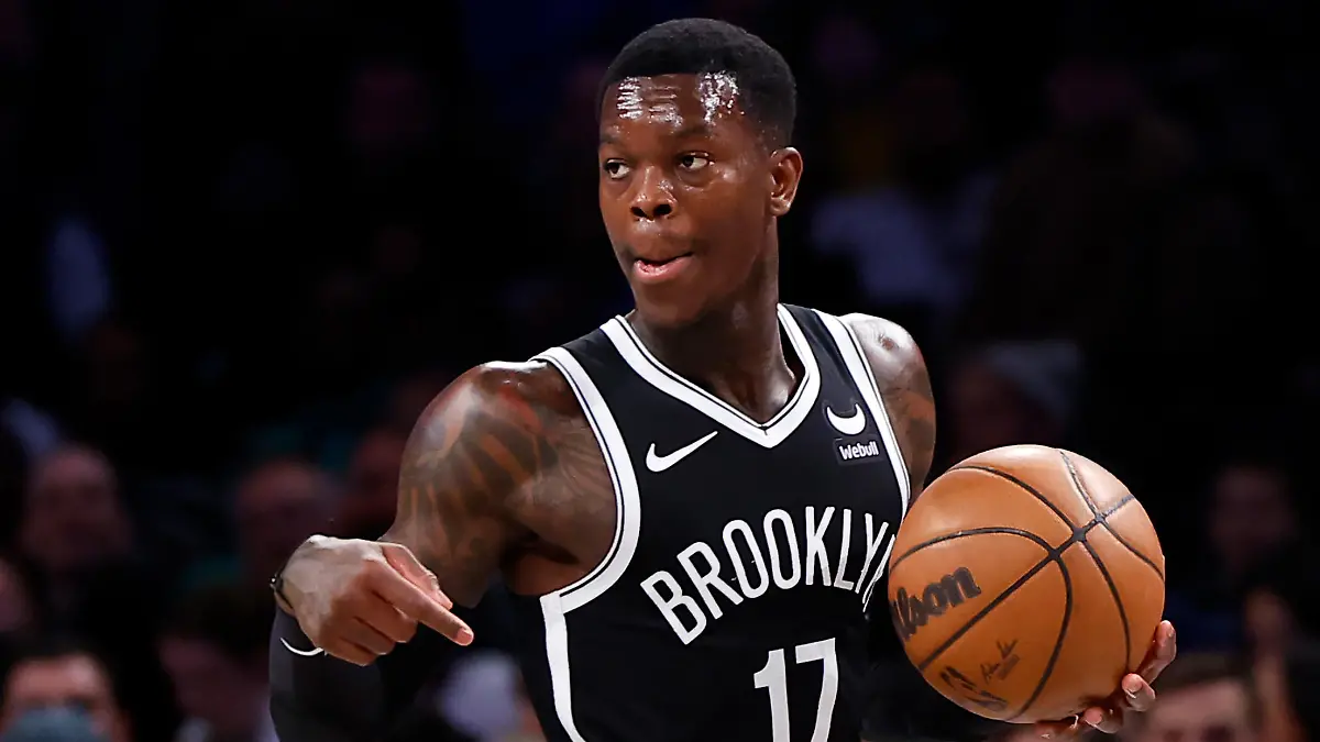 10.02.2024, USA, New York: Basketball: NBA, Brooklyn Nets - San Antonio Spurs; Hauptrunde, Hauptrunde-Partien, 105. Spieltag: Dennis Schröder, Guard der Brooklyn Nets, in Aktion. (Wiederholung mit verändertem Bildausschnitt) Foto: Noah K. Murray/AP/dpa +++ dpa-Bildfunk +++