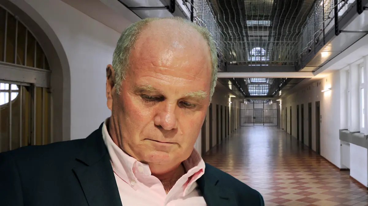 Zum Rueckzug von Uli Hoeness als Praesident des FC Bayern Muenchen. Archivfoto; Uli HOENESS-Haftantritt in der JVA Landsberg. Seit heute sitzt Uli Hoeness (Ex Bayern Muenchen Praesident) seine HAft in der JVA LAndsberg ab. Hoeness wurde wegen Steuerhinterziehung zu einer dreieinhalbjaehrigen Gefaengnisstrafe verurteilt.FOTOMONTAGE. leerer Gefaengnisflur,Zellengang,Zellenflur,Gefaengnisgang, Justizvollzugsanstalt Landsberg am Lech-hier wird Uli HOENESS wegen Steuerhinterziehung seine Gefaengnisstrafe absitzen,Gefaengnis,Haftanstalt,Justizvollzug. Â