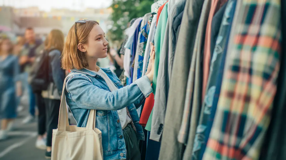 Teenager shopping at a flea market