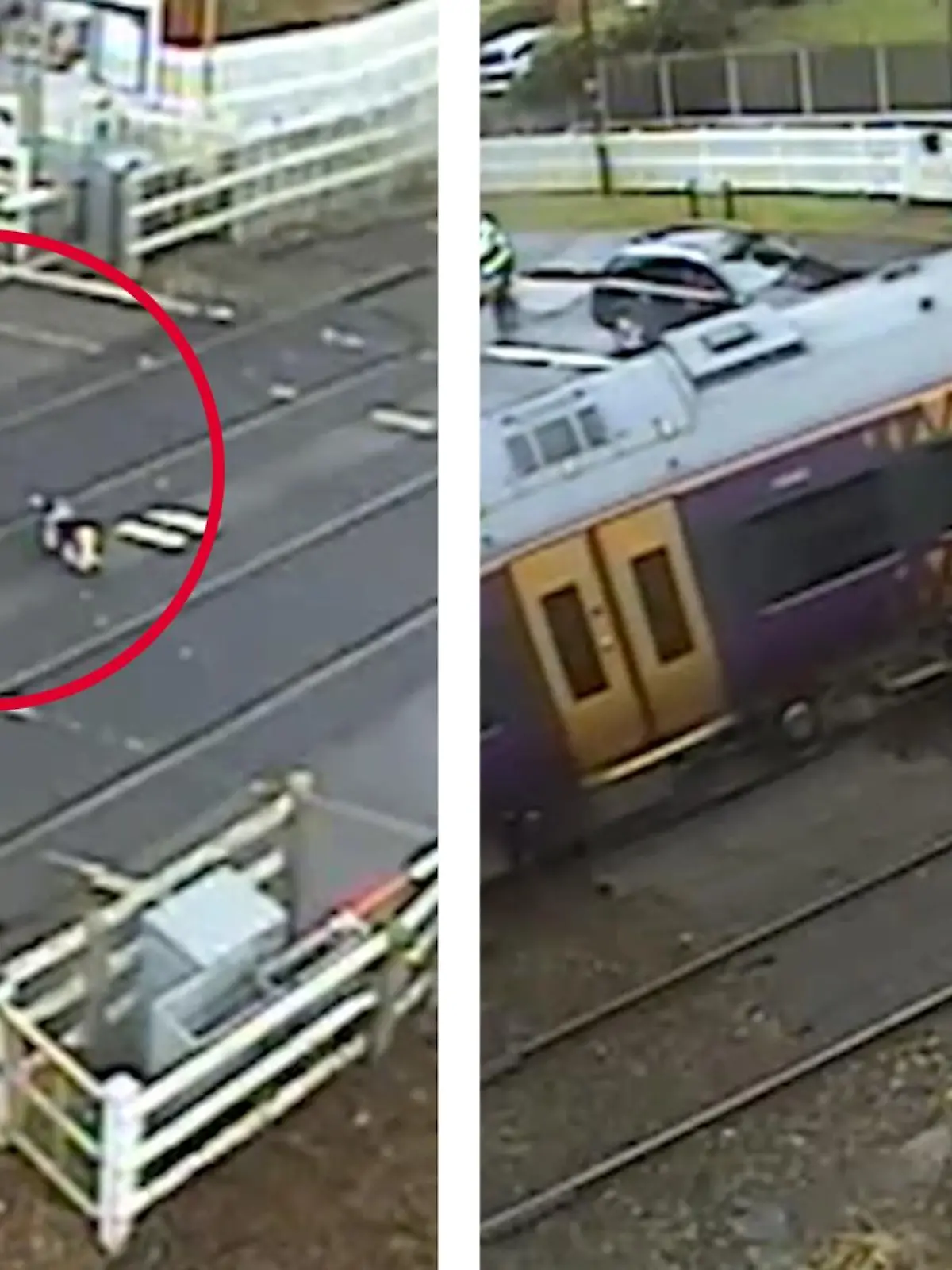 Während ein Mann auf seiner Gassi-Runde an einem geschlossenen Bahnübergang vorbeikommt, hindert ihn das trotzdem nicht über die Gleise zu gehen. Warum er dabei nur knapp dem Tod entgeht, erfahrt ihr im Video.