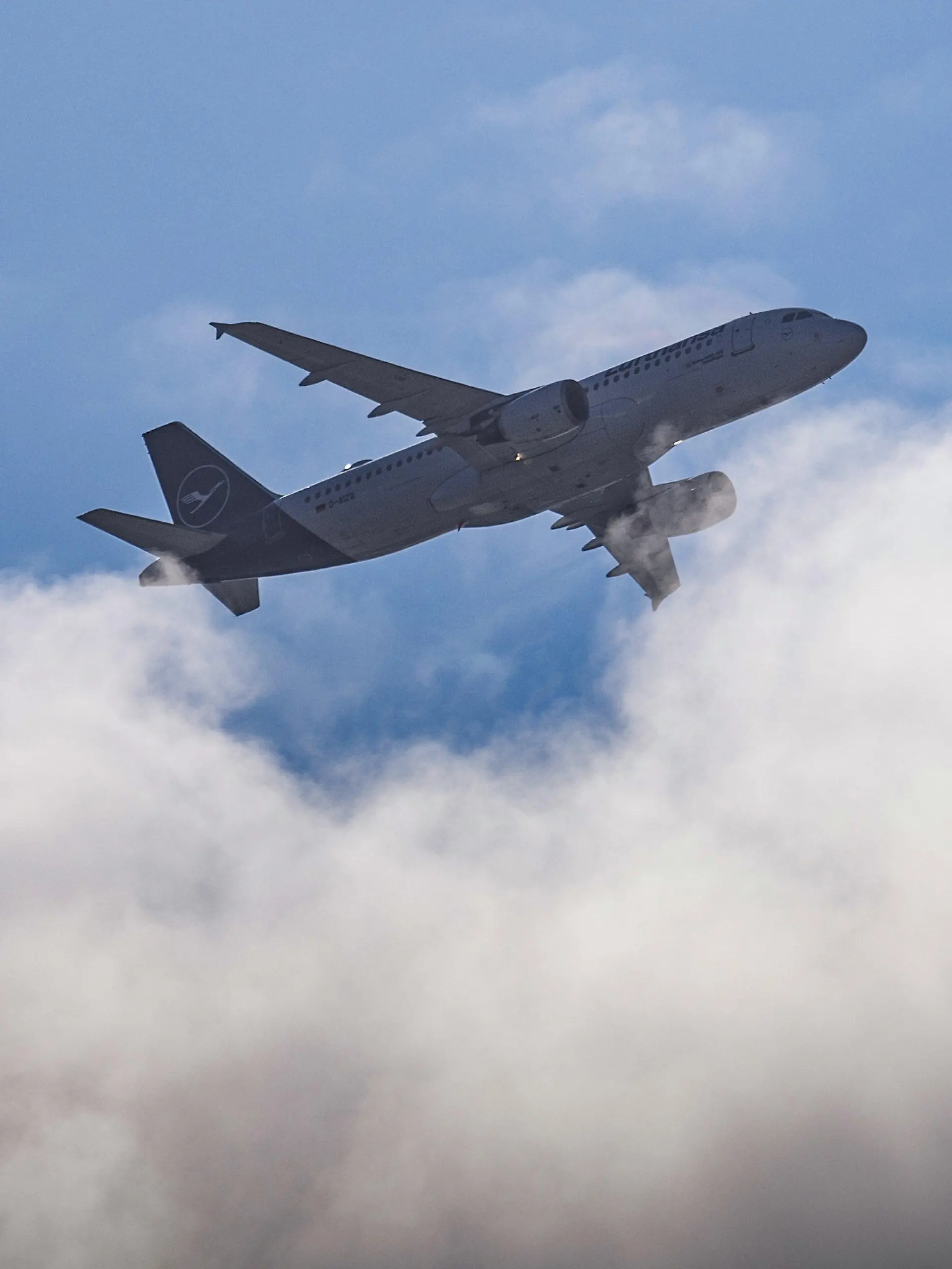 ARCHIV - 26.07.2023, Sachsen, Dresden: Ein Flugzeug vom Typ Airbus A320-214 der Lufthansa fliegt über den Wolken am Himmel über Dresden. Nach dem 48-stündigen Warnstreik zum Ferienstart in Sachsen läuft der Passagierverkehr an den Flughäfen Leipzig/Halle und Dresden seit Dienstagfrüh wieder normal. (zu dpa: «Passagierverkehr an Flughäfen läuft nach Warnstreik wieder planmäßig») Foto: Robert Michael/dpa +++ dpa-Bildfunk +++