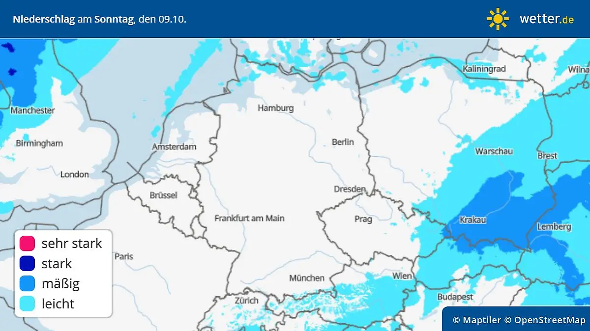 Niederschlag am Sonntag, 9. Oktober in Deutschland
