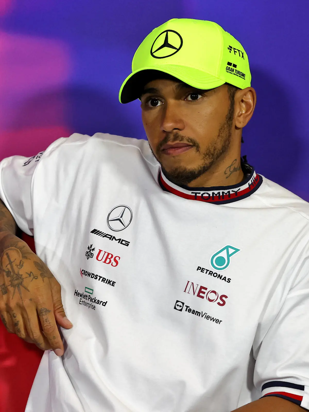  Formula 1 2022: British GP SILVERSTONE CIRCUIT, UNITED KINGDOM - JULY 03: Sir Lewis Hamilton, Mercedes-AMG, 3rd position, in the press conference, PK, Pressekonferenz during the British GP at Silverstone Circuit on Sunday July 03, 2022 in Northamptonshire, United Kingdom. Photo by LAT Images Images PUBLICATIONxINxGERxSUIxAUTxHUNxONLY GP2210_162343MOY11549