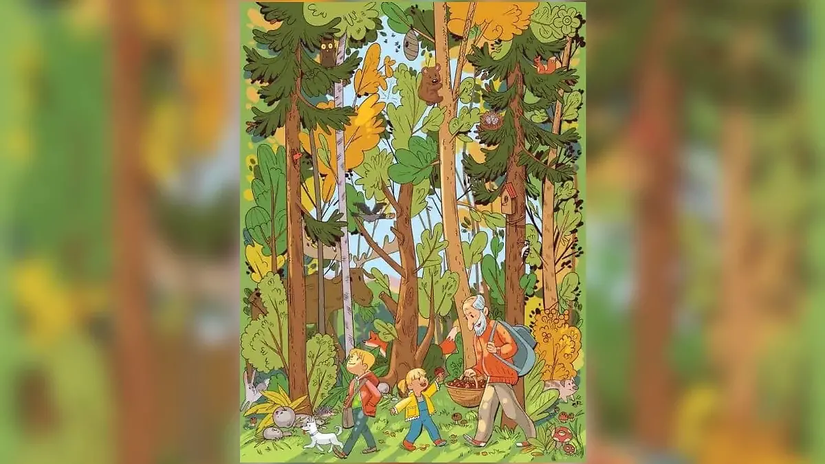 In diesem Wald versteckt sich ein freches Früchtchen - findet ihr den Apfel?