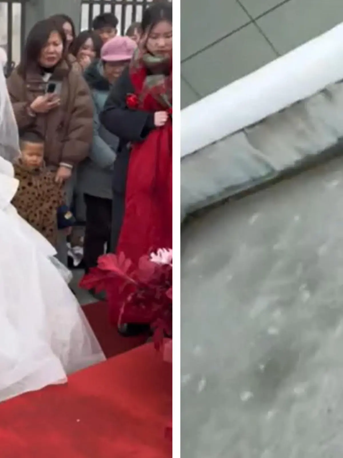 Sie will nur ein paar schöne Aufnahmen von ihrer Schwester machen - doch dann ist sie schon unter Wasser! 
Eine Frau aus China filmt ihre Schwester, wie sie zum Altar schreitet. Um den perfekten Winkel zu erwischen, traut sie sich auf einen zugefrorenen Pool. Doch die Eisschicht ist nicht dick genug. Die Frau kracht ein. Wie das Hochzeitsdrama ausgeht, zeigen wir euch im Video.