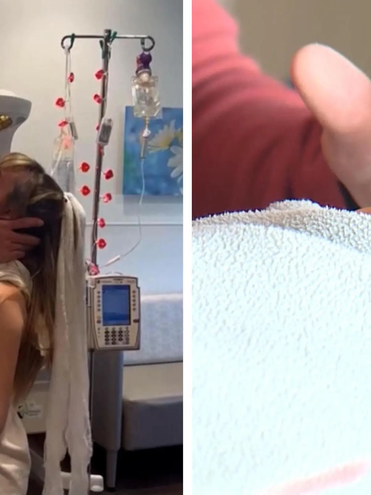 Sara Perry aus Missouri in den USA ist schwanger. Noch vor der Geburt wollen sie und ihr Mann Brandon heiraten. Aber plötzlich platzt Saras Fruchtblase und Baby Oliver kommt fünf Wochen früher als geplant auf die Welt. Im Krankenhaus, während der Wehen, treffen die beiden zufällig auf einen Pfarrer. Die ungewöhnlichen Bilder einer noch ungewöhnlicheren Hochzeit seht ihr im Video.