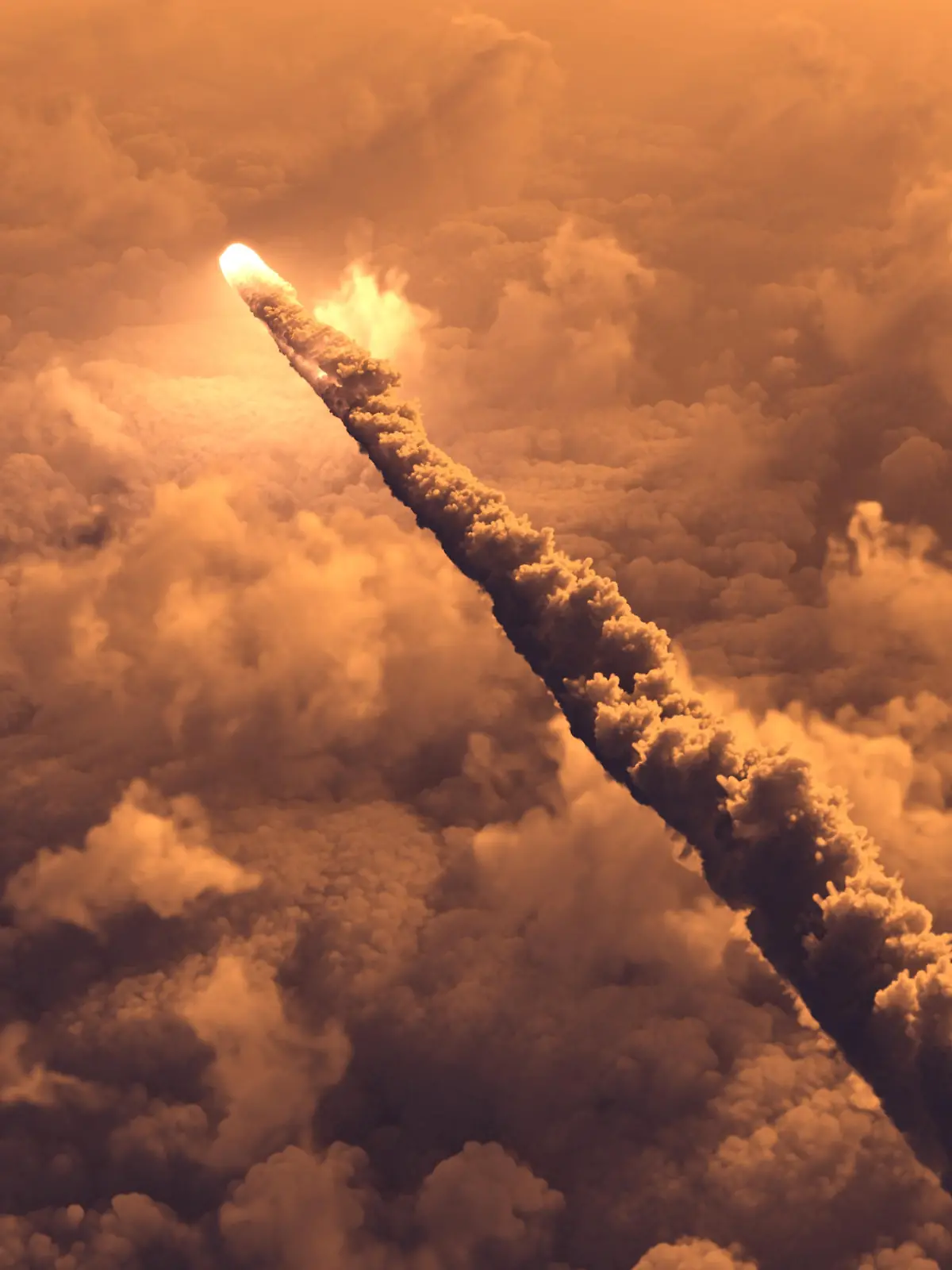 Meteor flying over the clouds 3d illustration