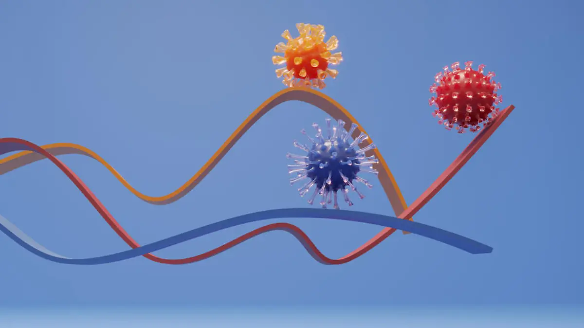 The graphs of different colored viruses. (3d render)
