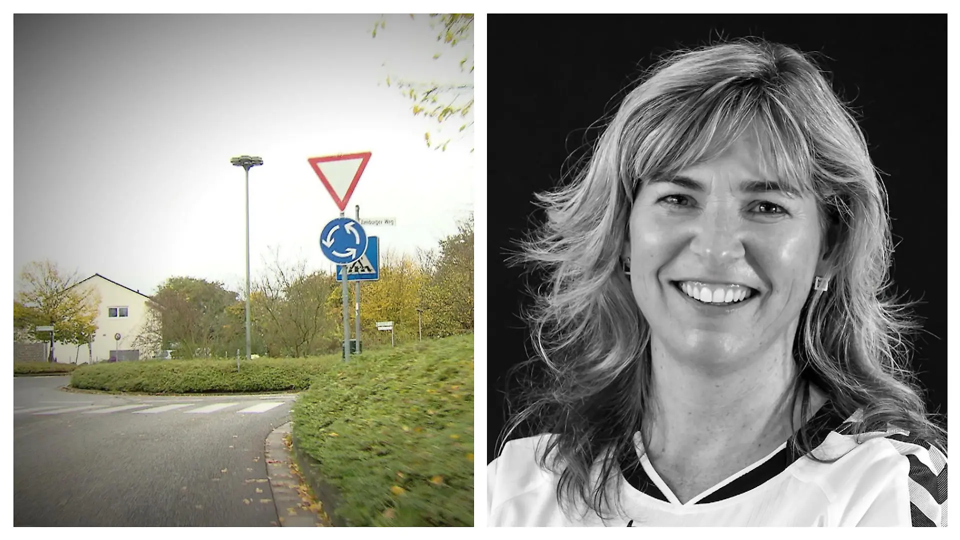 Kreuzung, an der der Unfall passierte und ein Bild des Opfers in einer Collage.