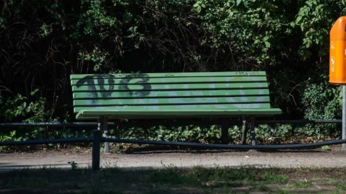 BSR-Mülleimer neben Parkbank