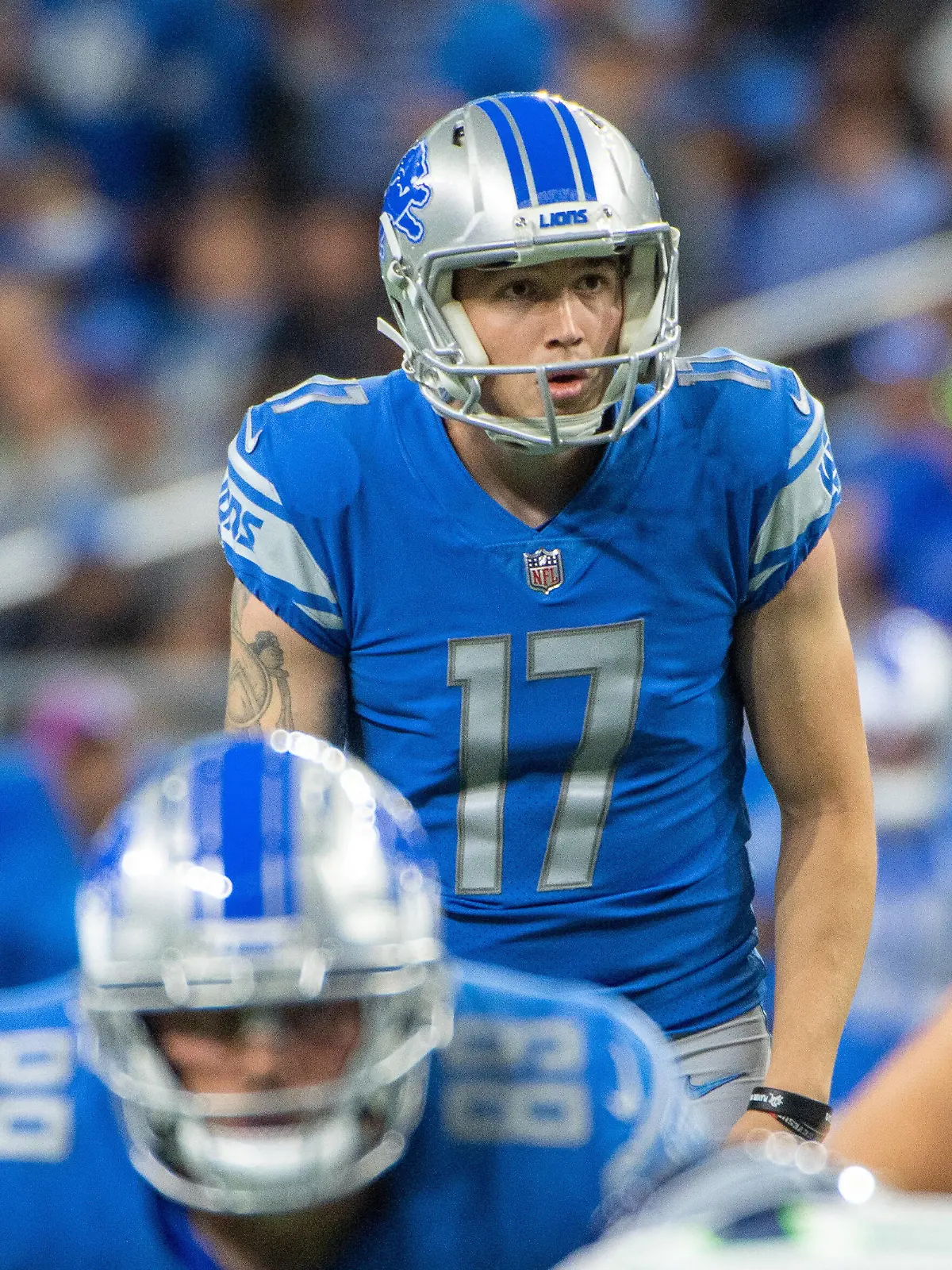  DETROIT, MI - OCTOBER 02: Detroit Lions kicker Dominik Eberle 17 lines for an extra-point during the game between Seattle Seahawks and Detroit Lions on October 2, 2022 at Ford Field in Detroit, MI  Allan Dranberg/CSM Detroit United States - ZUMAc04_ 20221002_zaf_c04_173 Copyright: xAllanxDranberg/Csmx
