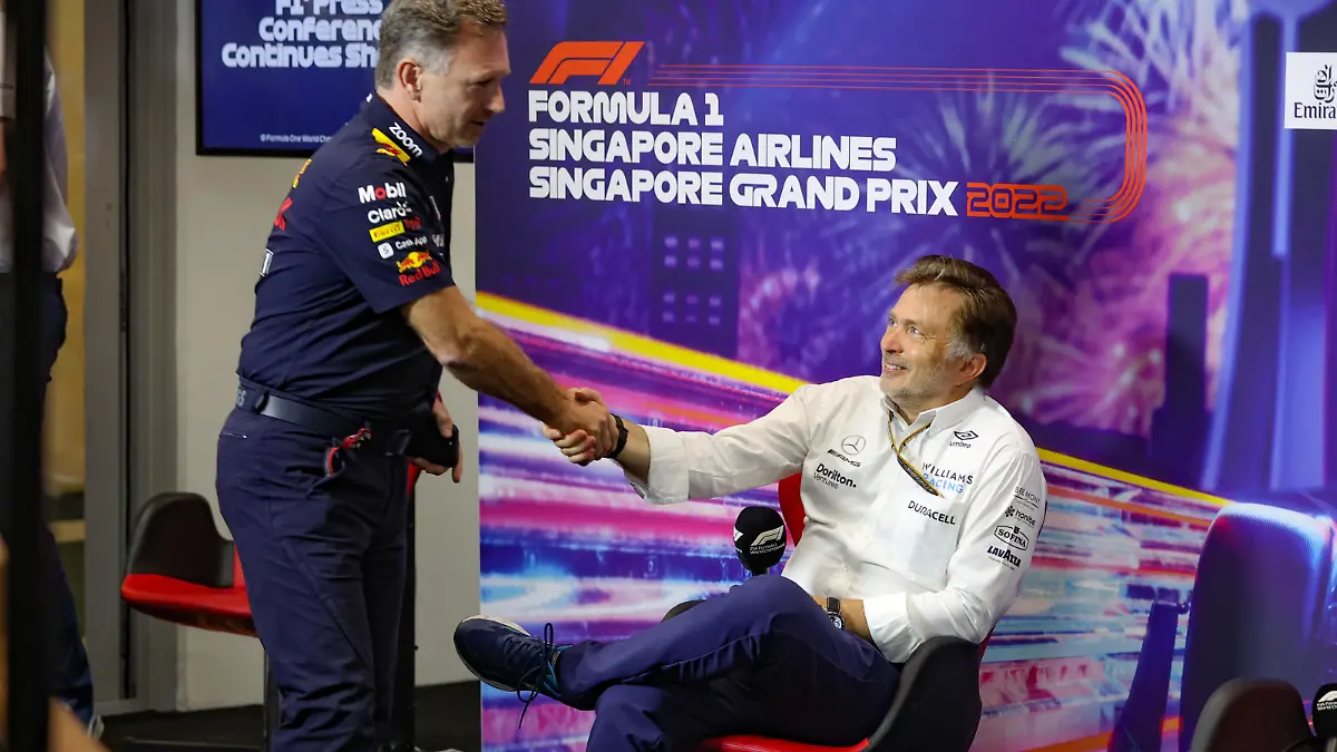 HORNER Christian gbr, Team Principal of Red Bull Racing, portrait, CAPITO Jost, Chief Executive Officer of Williams Racing, portrait, press conference, PK, Pressekonferenz during the Formula 1 Singapore Airlines Singapore Grand Prix 2022, 17th round of the 2022 FIA Formula One World Championship, WM, Weltmeisterschaft from September 30 to October 02, 2022 on the Marina Bay Street Circuit, in Singapore - F1 - SINGAPORE GRAND PRIX 2022 DPPI/Panoramic PUBLICATIONxNOTxINxFRAxITAxBEL AV6_4293
