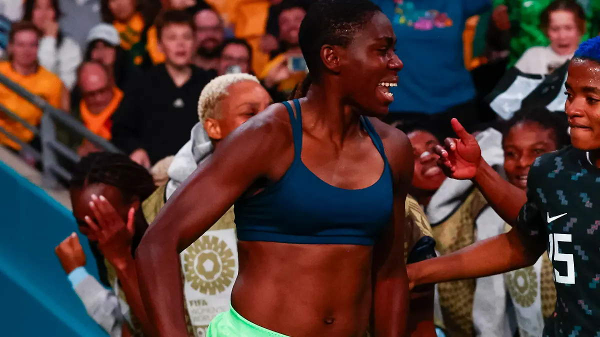 July 27, 2023, Brisbane, Australia: Asisat Oshoala (L) of Nigeria celebrates with team mate Rasheedat Ajibade (R) after scoring a goal during the FIFA Women's World Cup Australia and New Zealand 2023 Group match between Australia and Nigeria at Brisbane Stadium..Nigeria beat Australia 3-2. (Credit Image: © George Hitchens/SOPA Images via ZUMA Press Wire