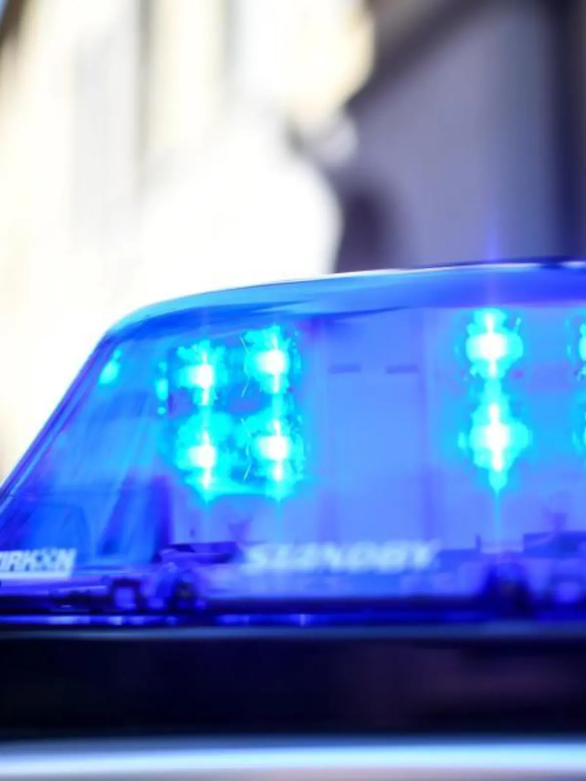 Das Blaulicht eines Polizeiautos leuchtet