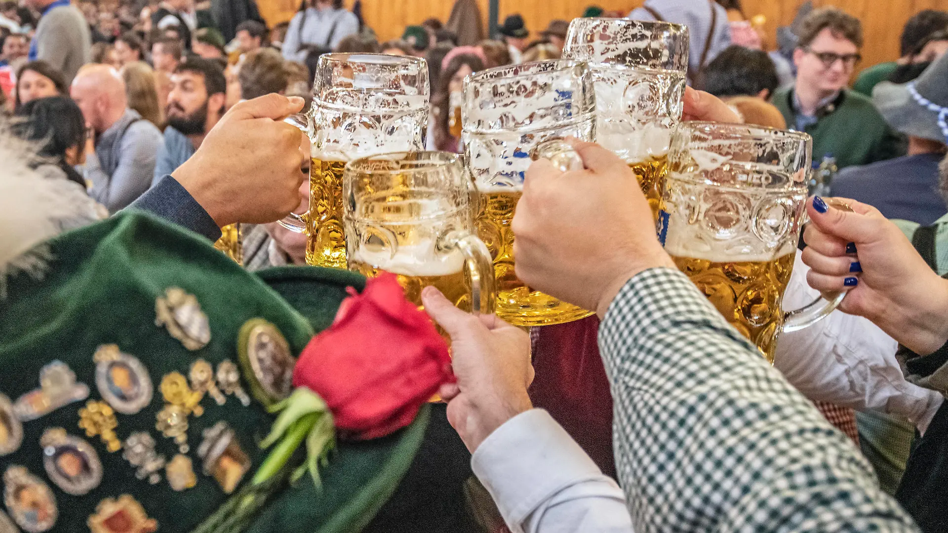 News Themen der Woche KW37 News Bilder des Tages Wiesnbesucher stossen in der Augustiner Festhalle mit ihrer Maß Bier an, Oktoberfest 2022, Eröffnungstag der Wiesn, 17. September 2022 Deutschland, München, 17.09.2022, Wiesnbesucher in bayerischer Tracht stossen in der Augustiner Festhalle mit ihrer Maß Bier an, Beginn des Oktoberfest 2022, Prosit, anstossen, zuprosten, Masskrüge, Eröffnungstag, mittags um 12:30 Uhr, Oktoberfest 2022, typisch bayerisch, Volksfest, Bayern, Lebensfreude, Bier, Brauerei, das Oktoberfest findet erstmals seit 2019 wieder statt, *** Oktoberfest 2022, opening day of the Oktoberfest, 17 September 2022 Germany, Munich, 17 09 2022, Oktoberfest visitors in Bavarian costume toast with their Maß beer in the Augustiner Festhalle, Start of Oktoberfest 2022, toast,