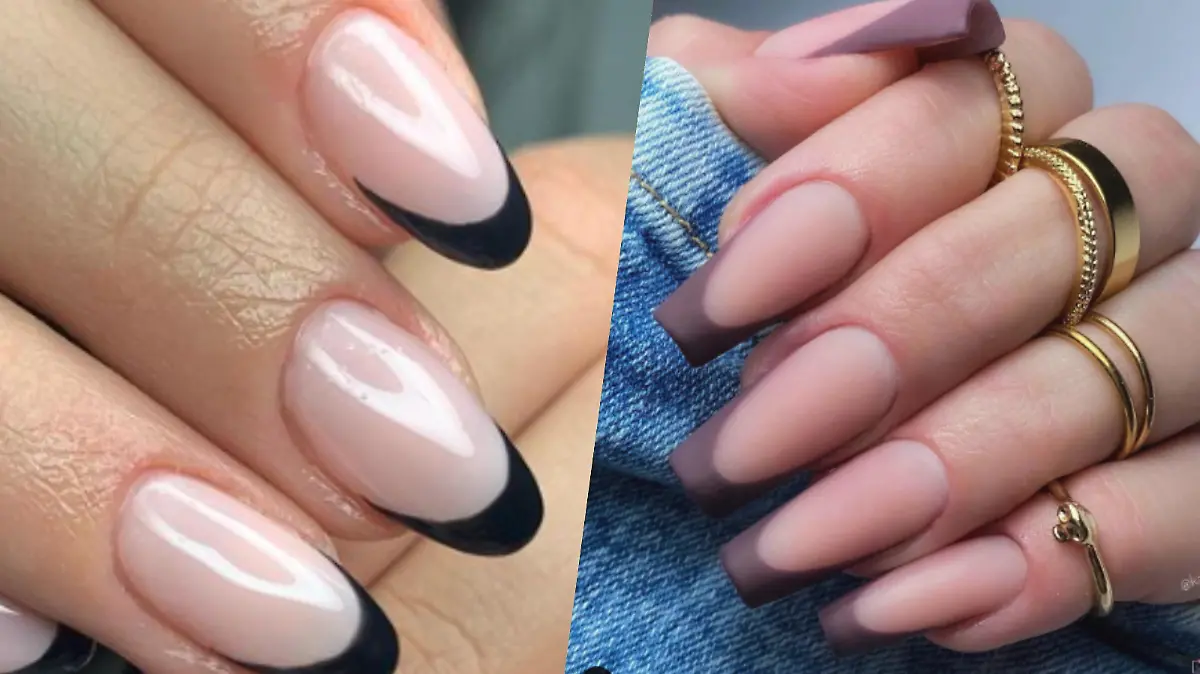 Zwei verschiedene Nageldesigns in einer Collage.