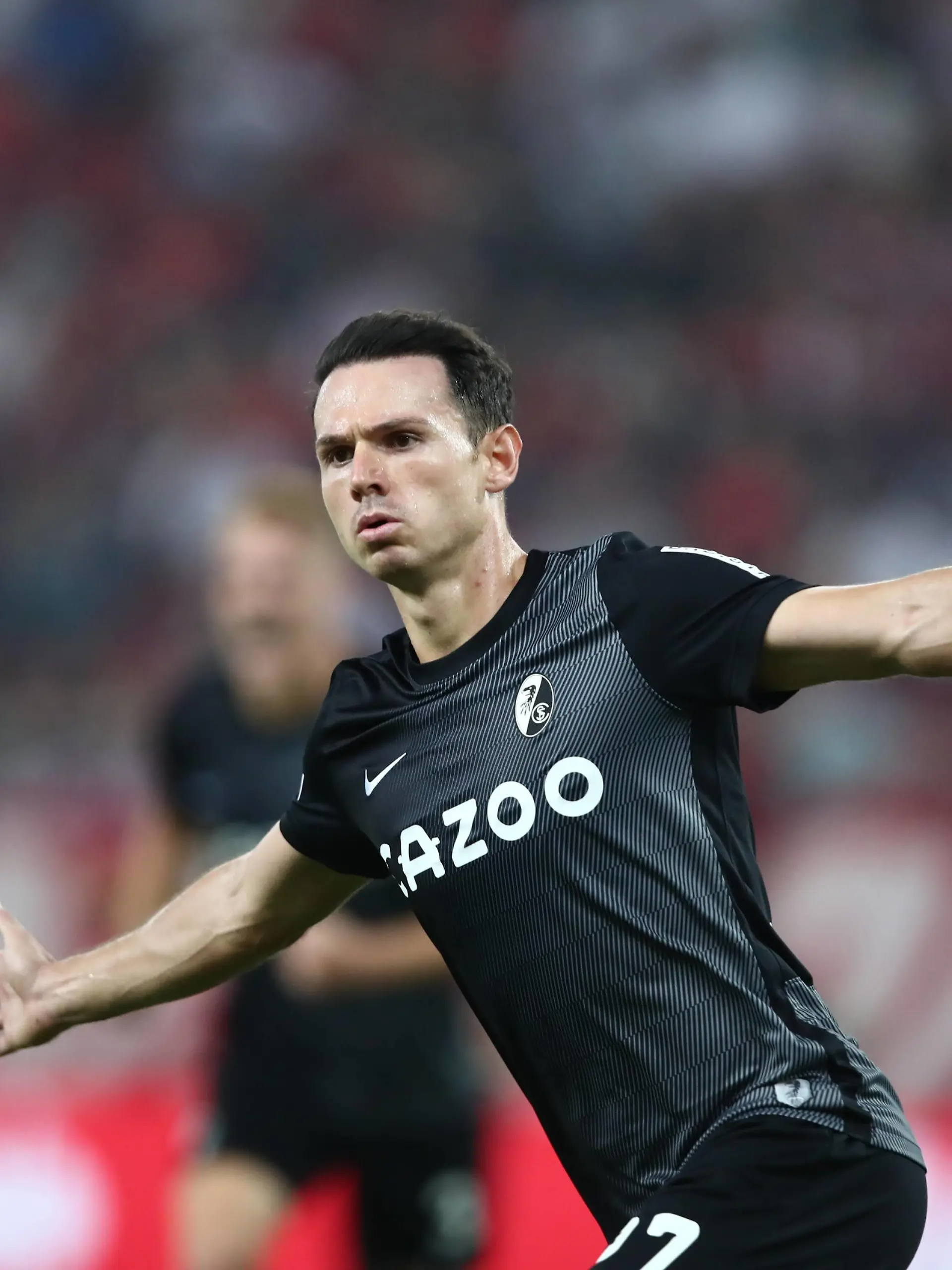  Fußball UEFA Europa League Saison 2022-2023 Gruppenphase Georgios Karaiskakis Stadion Piräus, 15.09.2022 Olympiakos Piräus - SC Freiburg Torjubel - der Torschütze zum 0:1, Nicolas Höfler Freiburg jubelt Olympiakos Piräus - SC Freiburg *** Soccer UEFA Europa League season 2022 2023 group stage Georgios Karaiskakis Stadium Piraeus, 15 09 2022 Olympiakos Piraeus SC Freiburg goal celebration of the scorer to 0 1, Nicolas Höfler Freiburg cheers Olympiakos Piraeus SC Freiburg PUBLICATIONxNOTxINxGRE ANE5680027