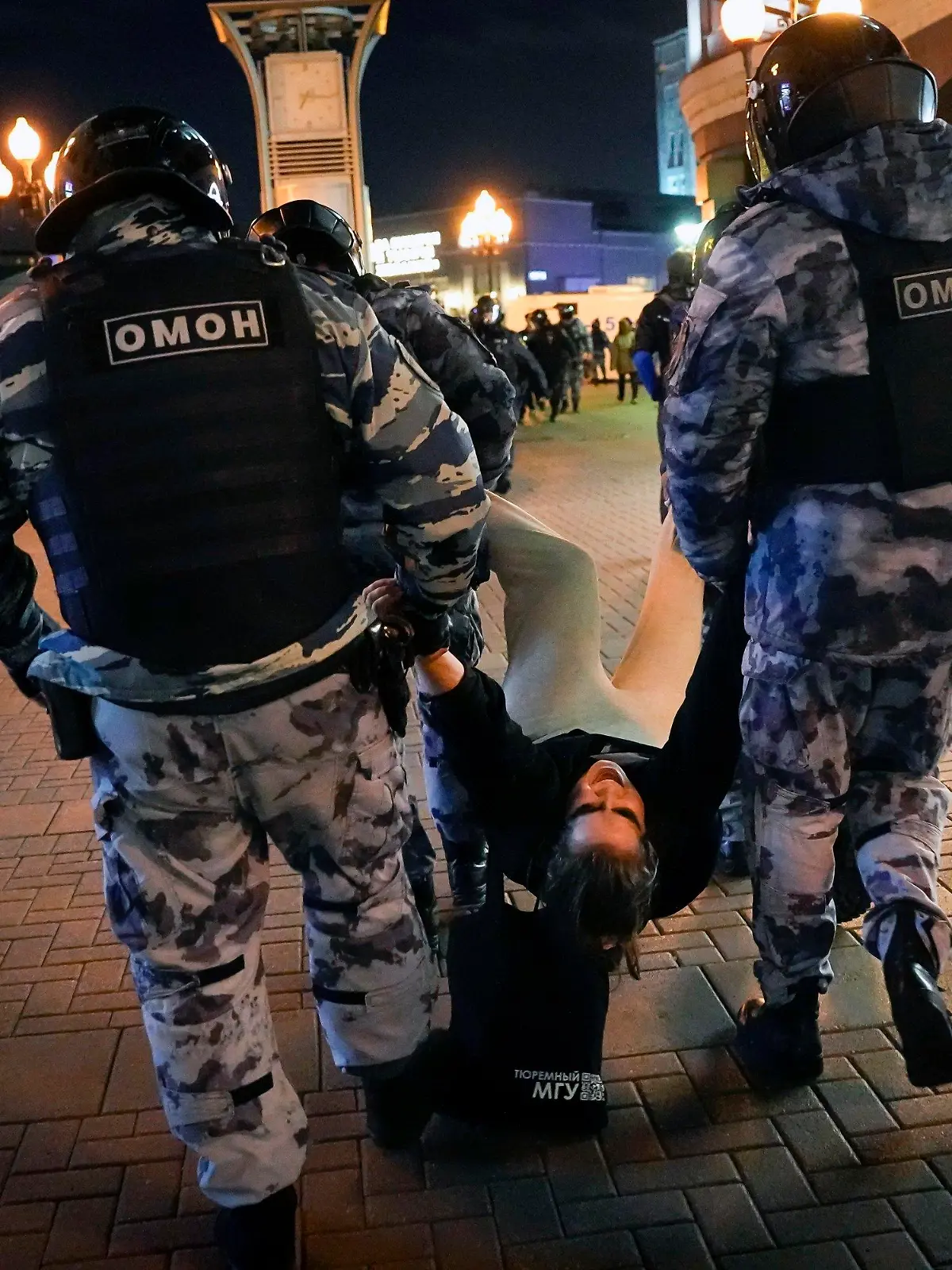 FILE Riot police detain a demonstrator during a protest against mobilization in Moscow, Russia, Wednesday, Sept. 21, 2022. Russian President Vladimir Putin has ordered a partial mobilization of reservists in Russia, effective immediately. (AP Photo, File)